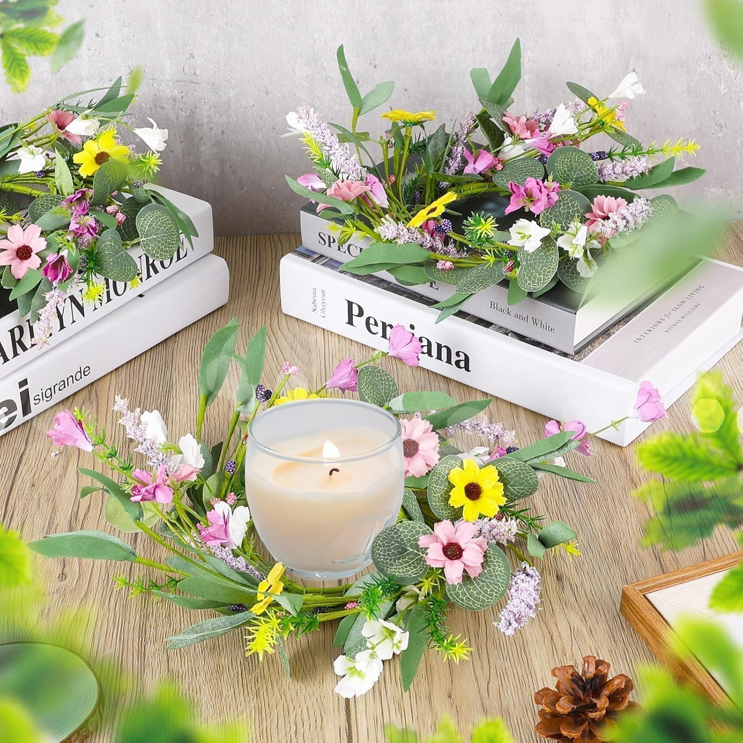 6 Pcs Spring Summer Artificial Flowered Swag Wreaths