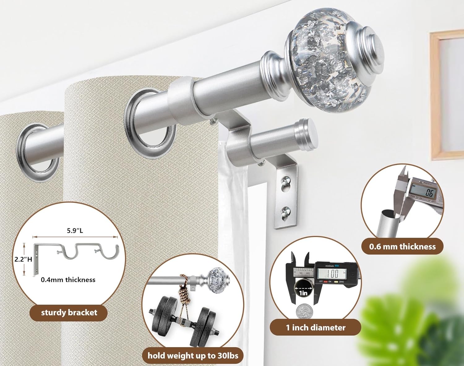 USFOOK 1 Inch Double Curtain Rods 72-144 Inch