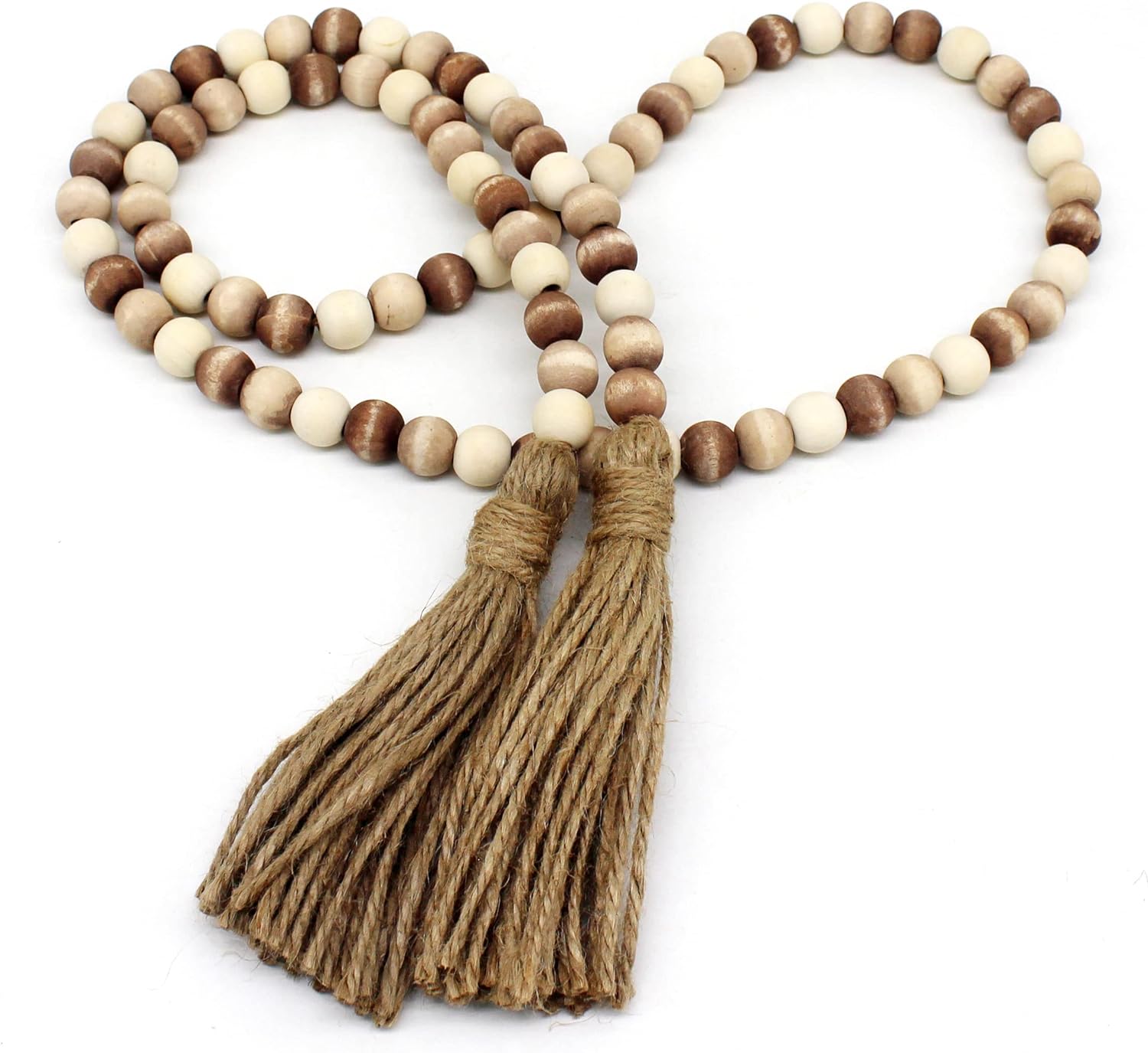 Wood Beads Garland with Tassels Farmhouse Decor Wall Hanging Accent