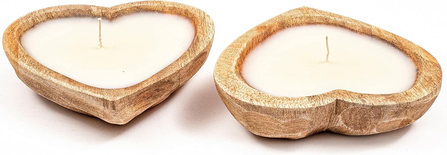 Heart Shaped Wooden Bowl Candle with 3 Wicks 5 oz