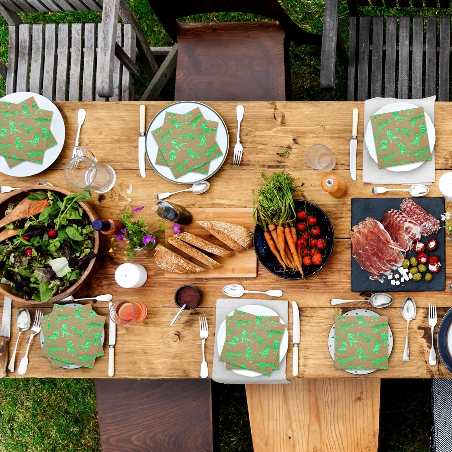 DYLIVeS Dinosaur Napkins 65 Inch Pack of 50 Green Foiled