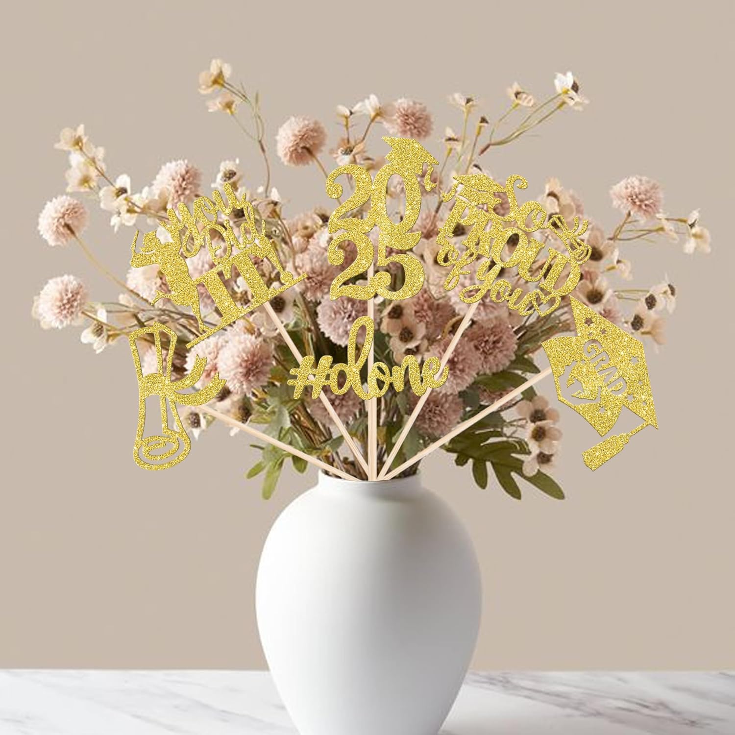 Gold Glitter Graduation Centerpiece Sticks 12 Pack