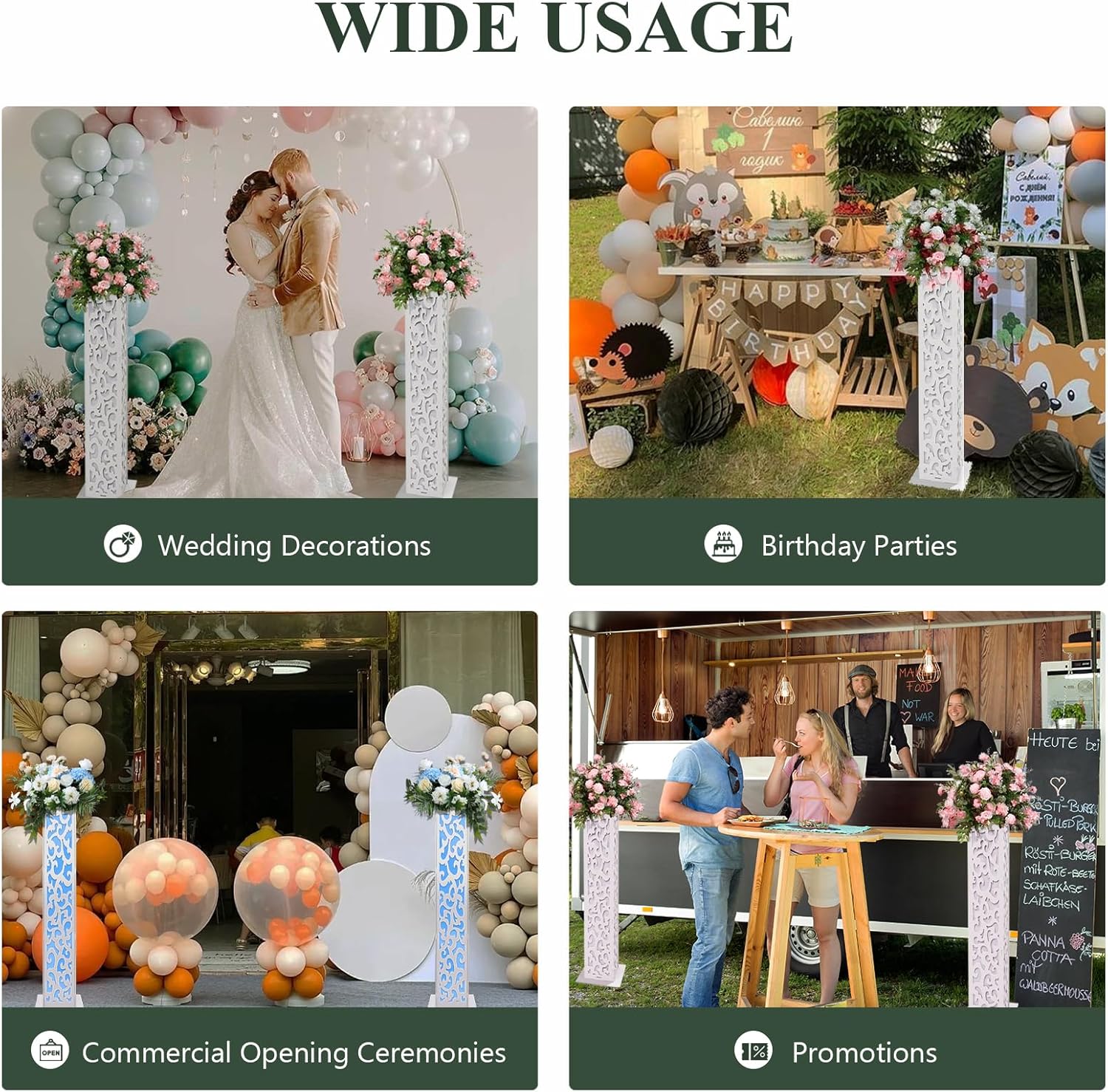 8PCS White Wedding Columns and Pillars with Engraved Roman Design