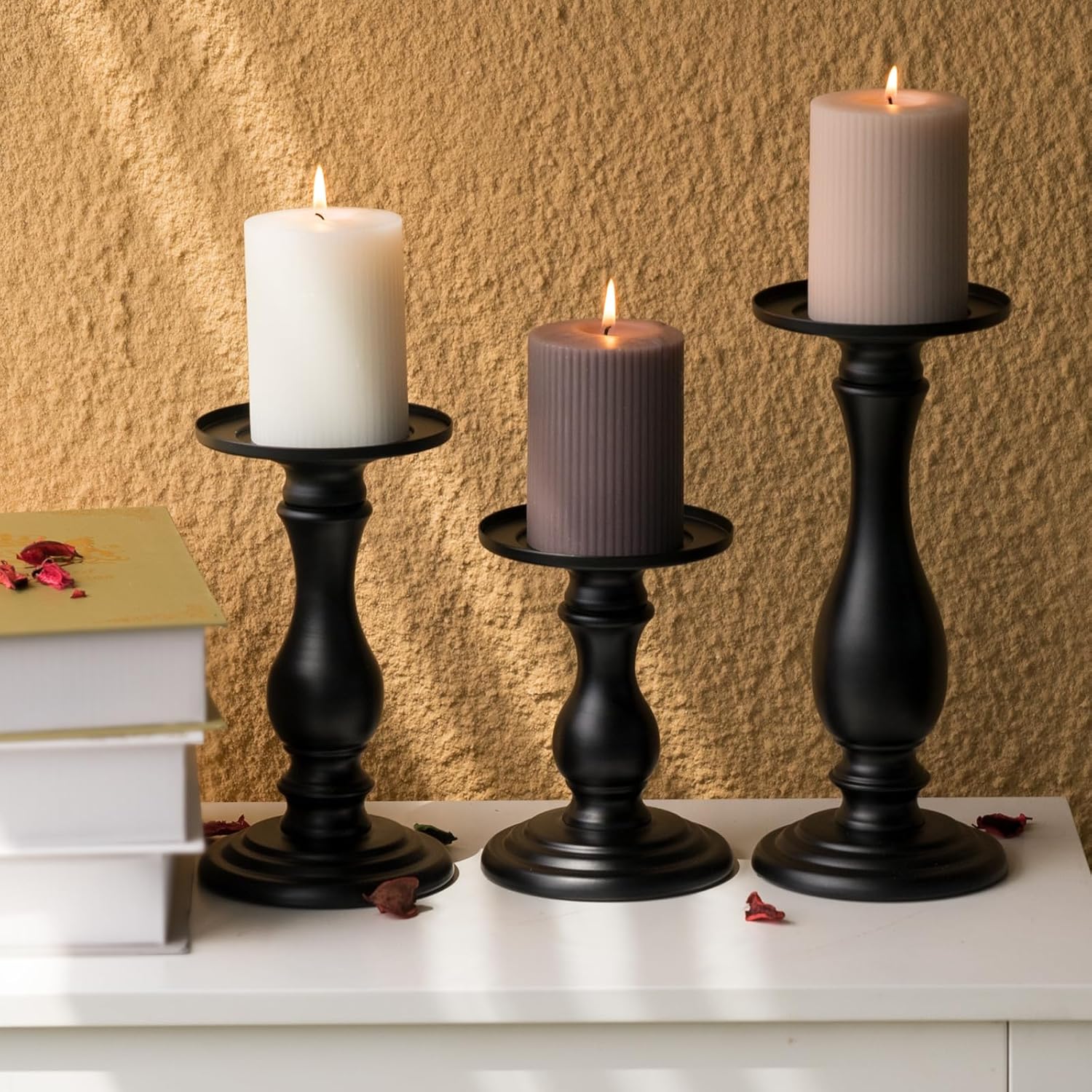 Matte Black Candle Holder Set of 3 - 10 8 6
