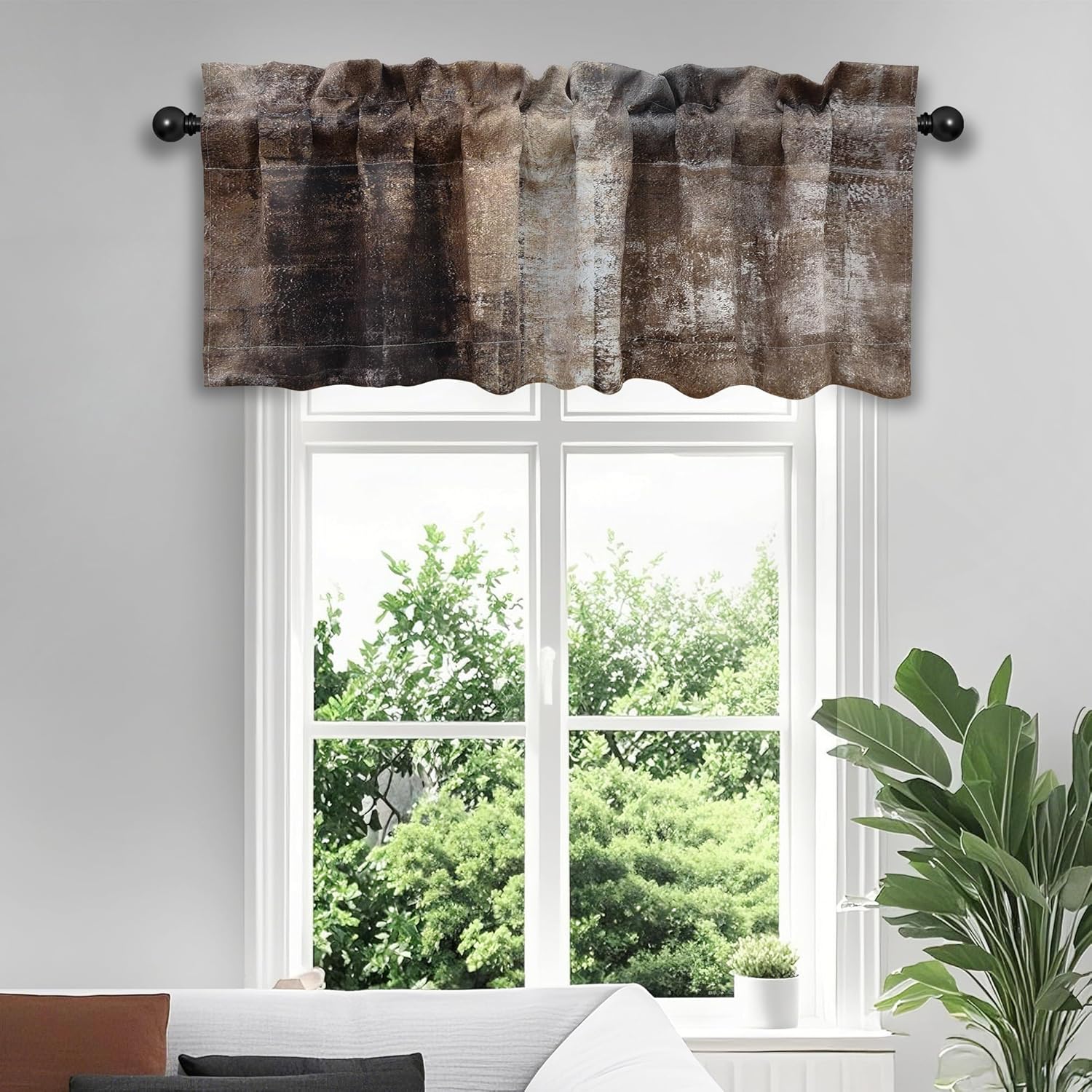 Brown Valances for Windows - 52x18 Inch 2 Pack Farmhouse Style Blackout Curtains