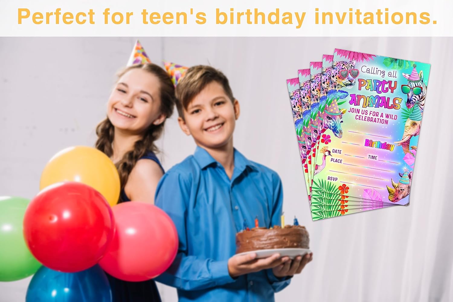 Rainbow Cheetah Birthday Invites for Kids
