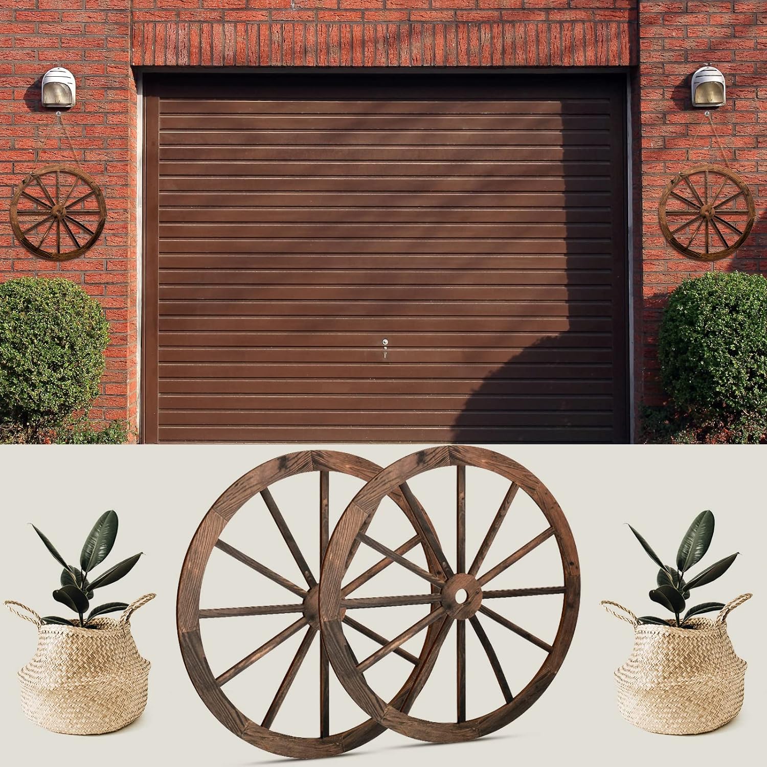 Qunclay 2 Pcs Wagon Wheel Decor Wooden Wall Sculptures