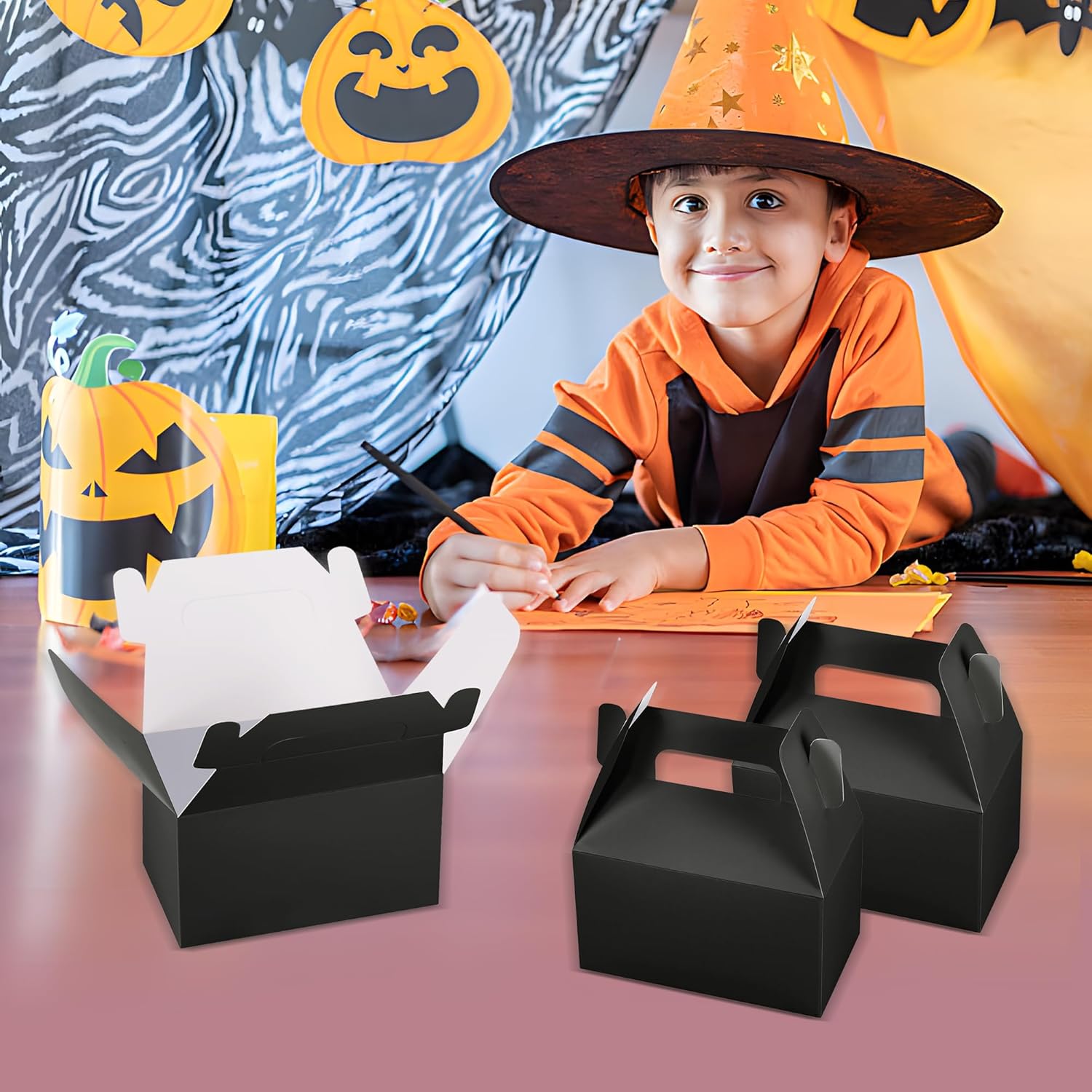 XAGLVV 24 Pcs Black Party Favor Box with Handles