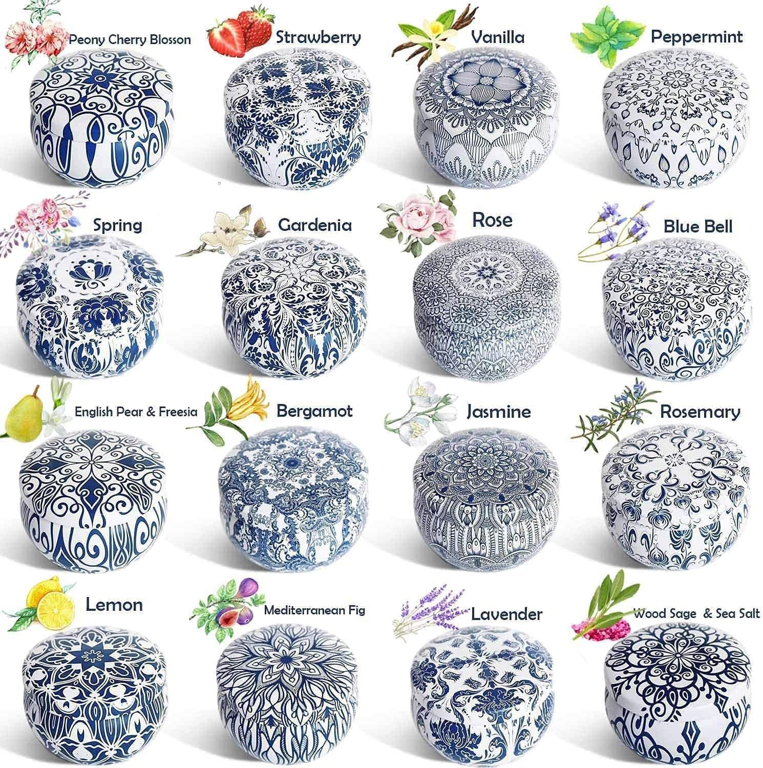 16 Pack Scented Candles in Travel Tins with Refreshing Scents