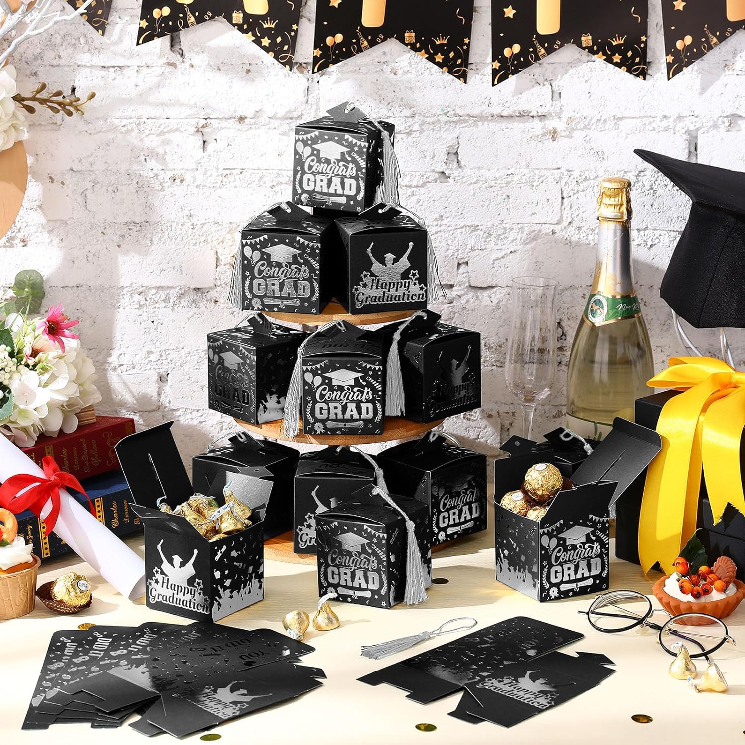 Tenceur 30 Pcs Graduation Cap Party Favor Box Set