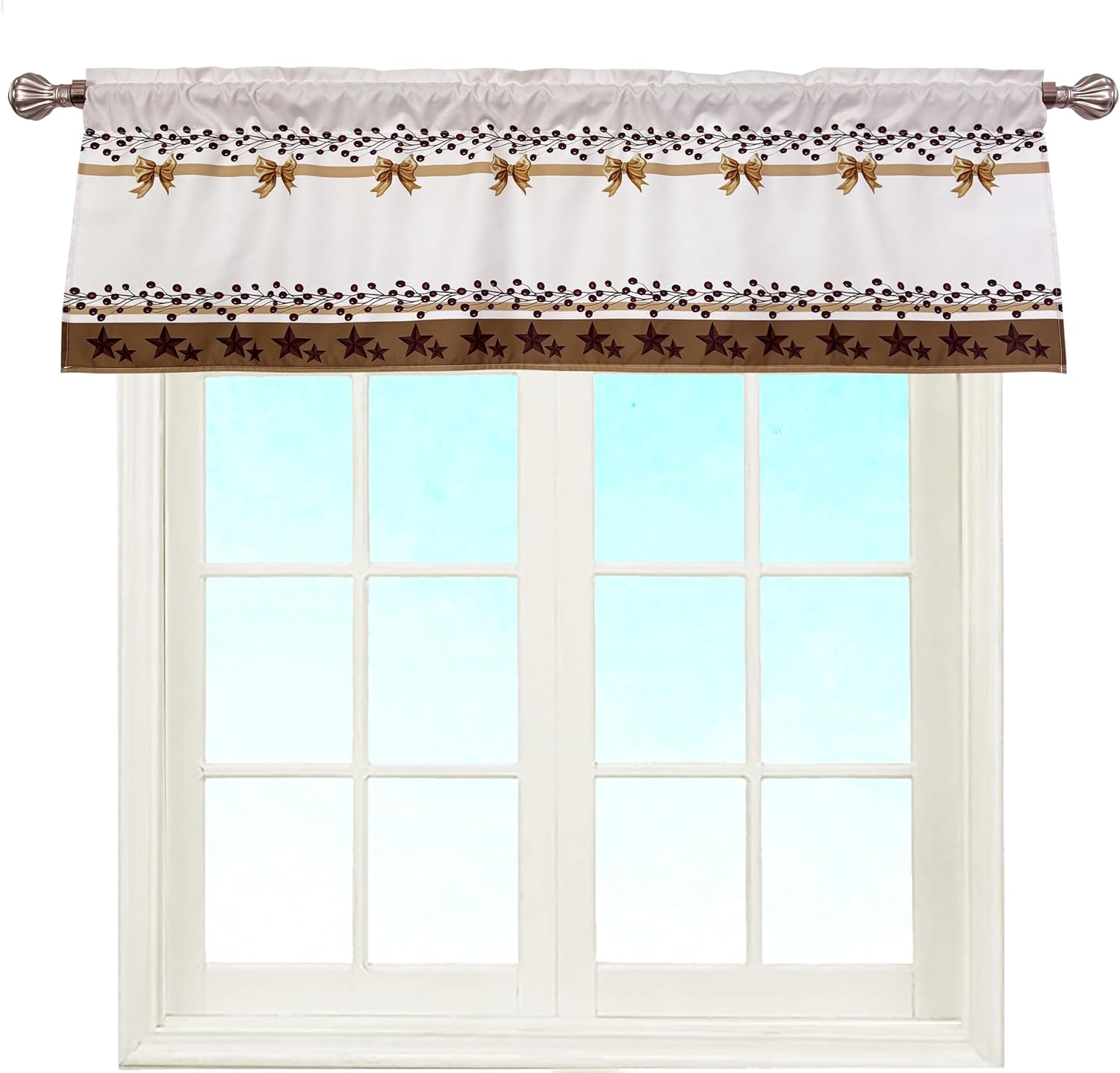Country Stars Bows Red Berry Barn Valance Curtain for Privacy