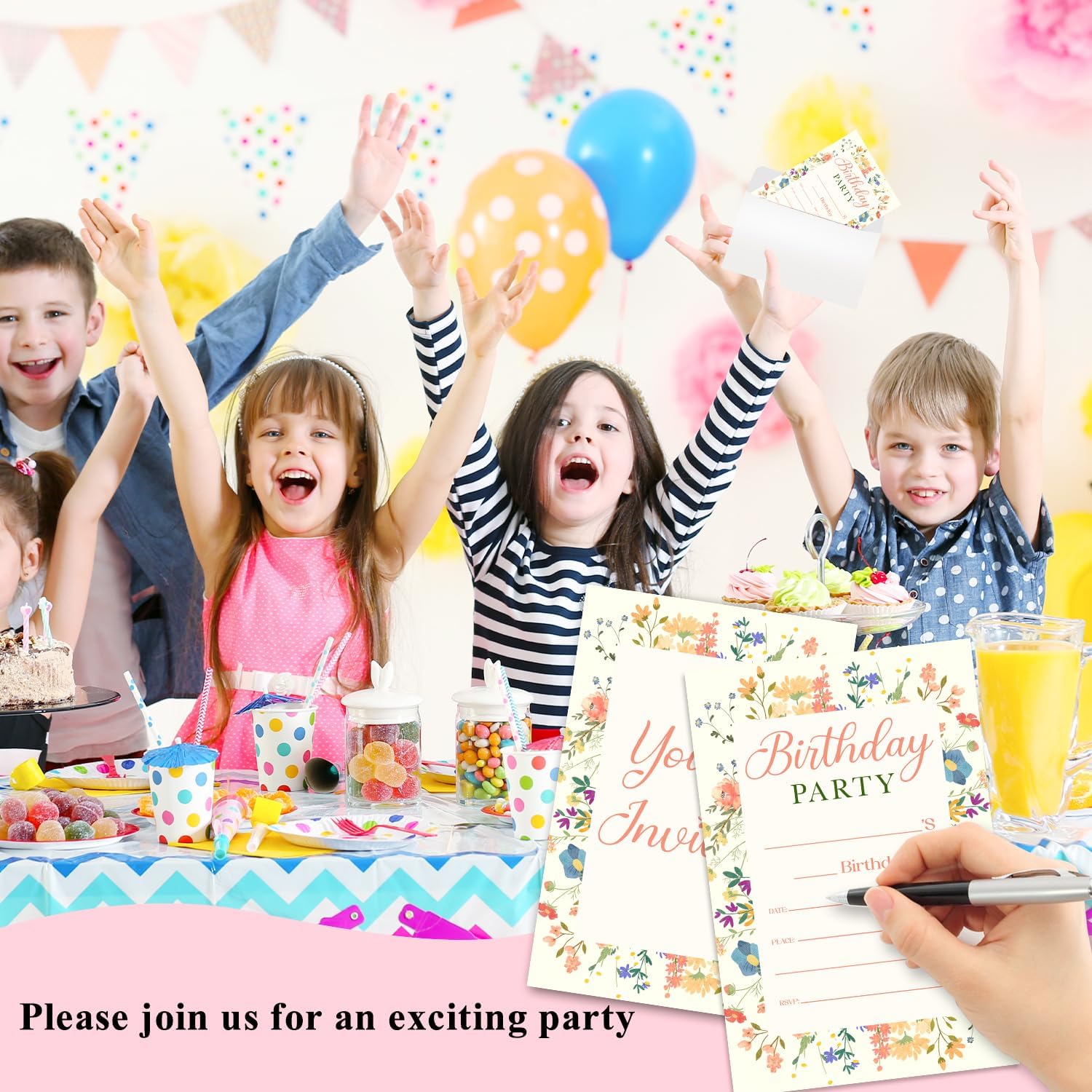 Wildflower Birthday Invitation Cards with Envelopes - 20 Pack