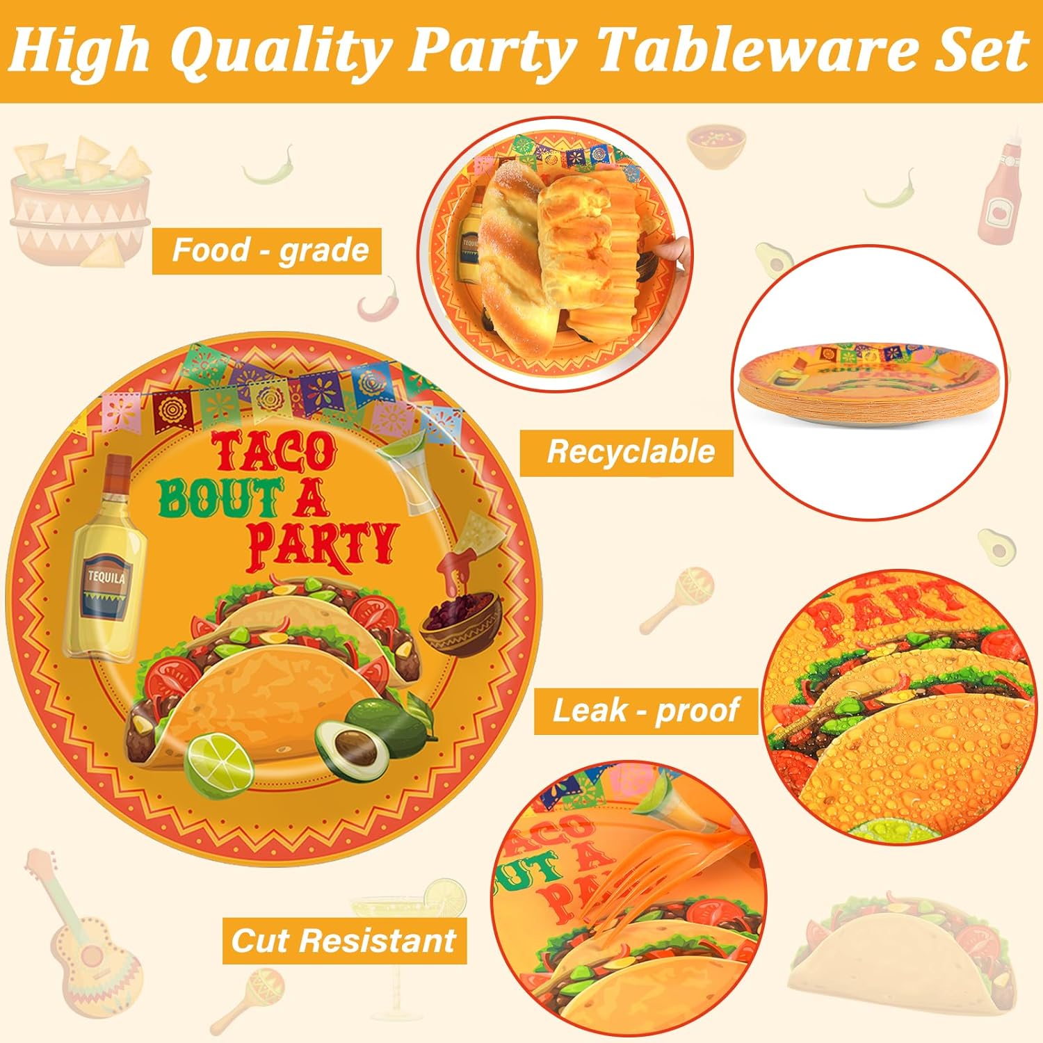 ZOiiWA 100 Pcs Mexican Fiesta Tableware Set for 25 Guests
