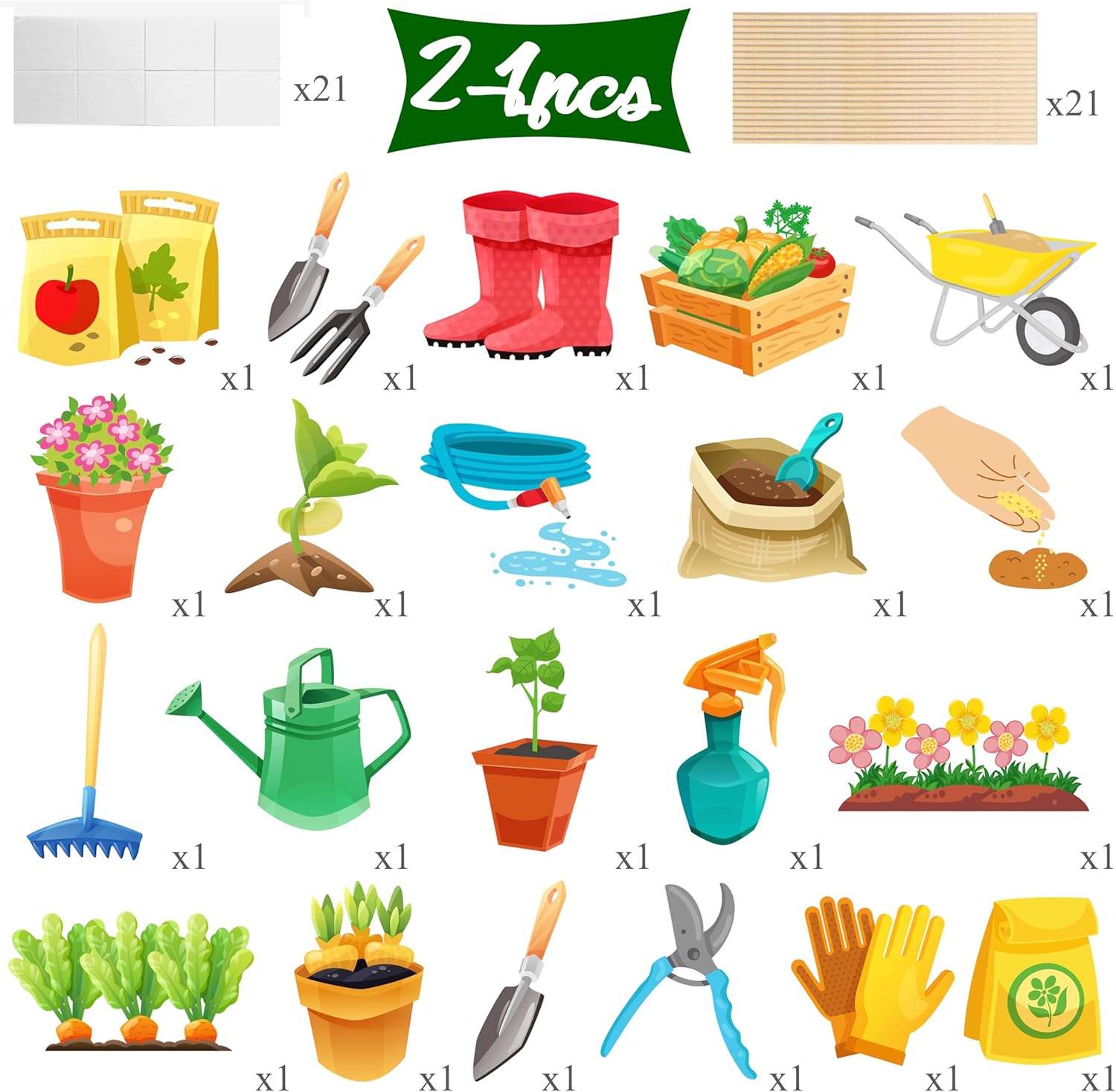 21Pcs Garden Tool Centerpiece Sticks for Birthday Party Decorations
