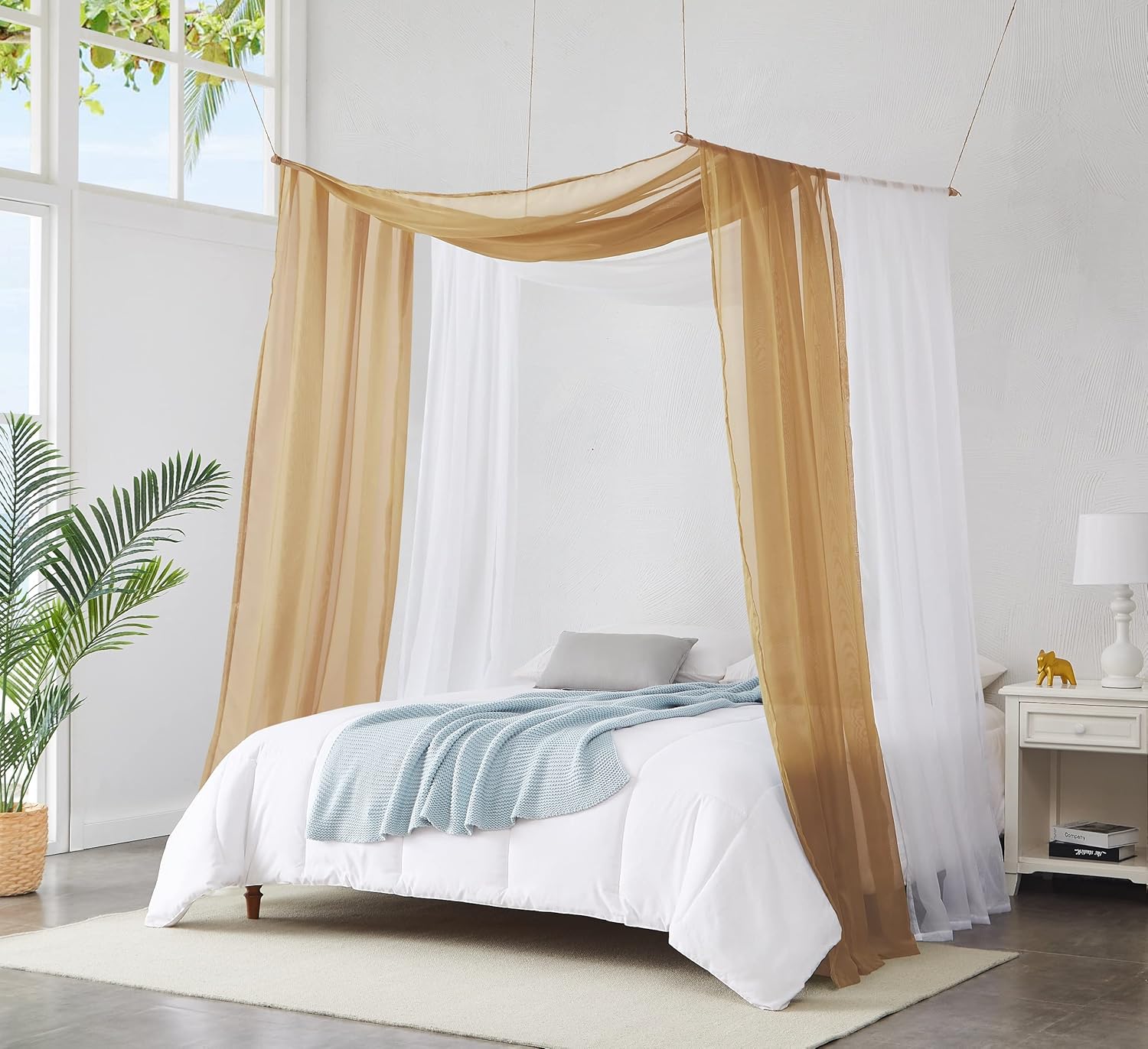 Warm Home Designs Extra Long Caramel Gold Sheer Window Scarf
