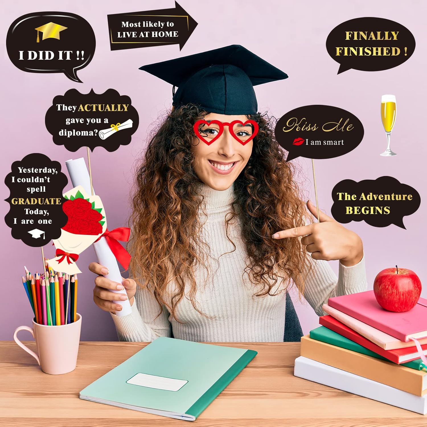 Graduation Photo Booth Props 50Count Black Gold