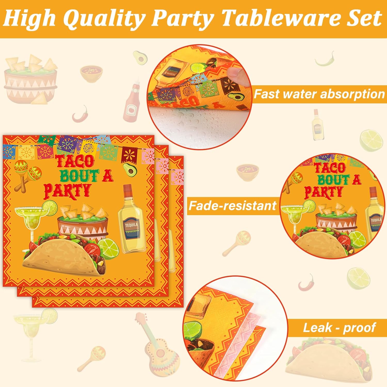 ZOiiWA 100 Pcs Mexican Fiesta Tableware Set for 25 Guests