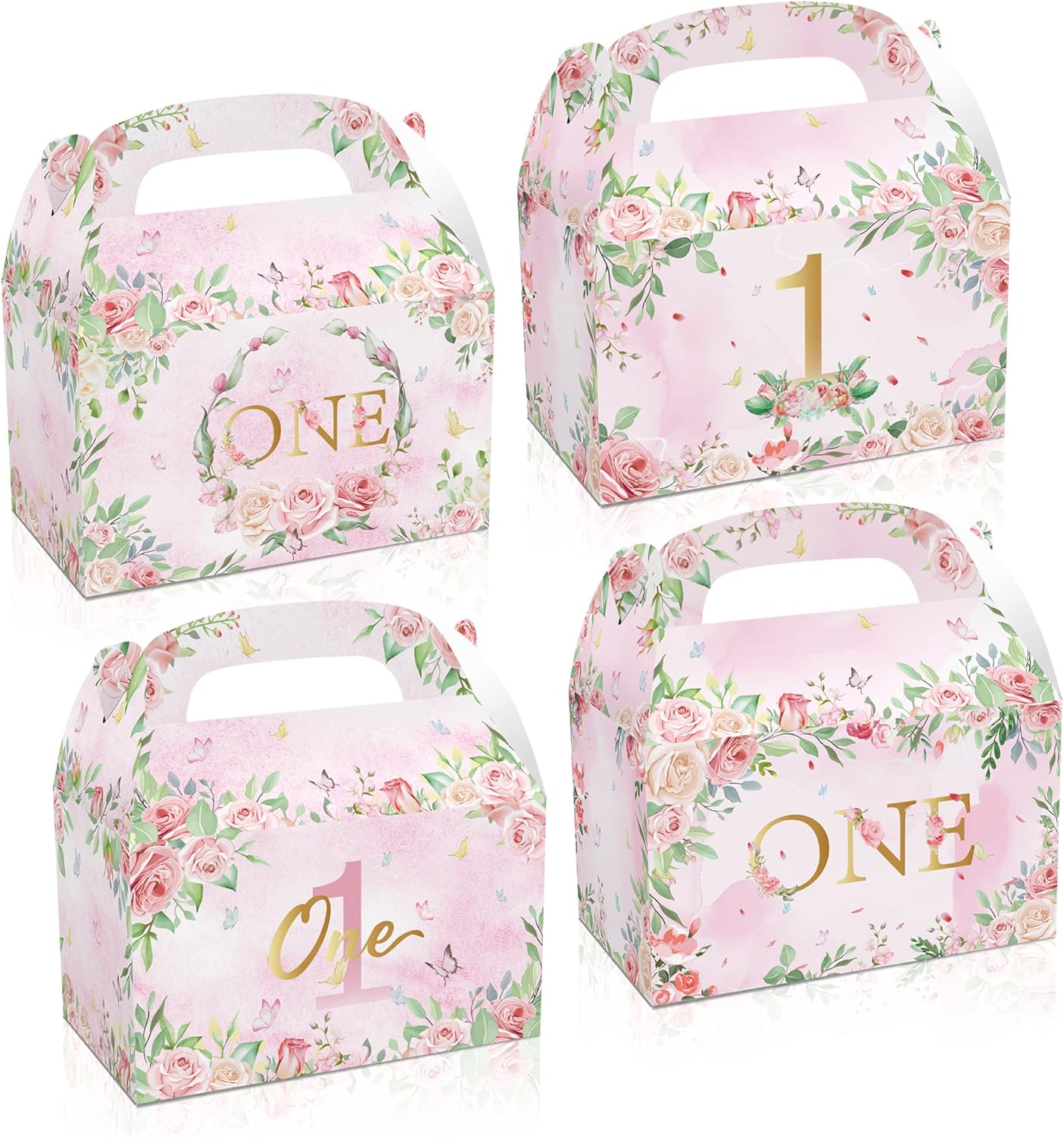 1st Birthday Girl Treat Box Party Favors Set of 12 Pink