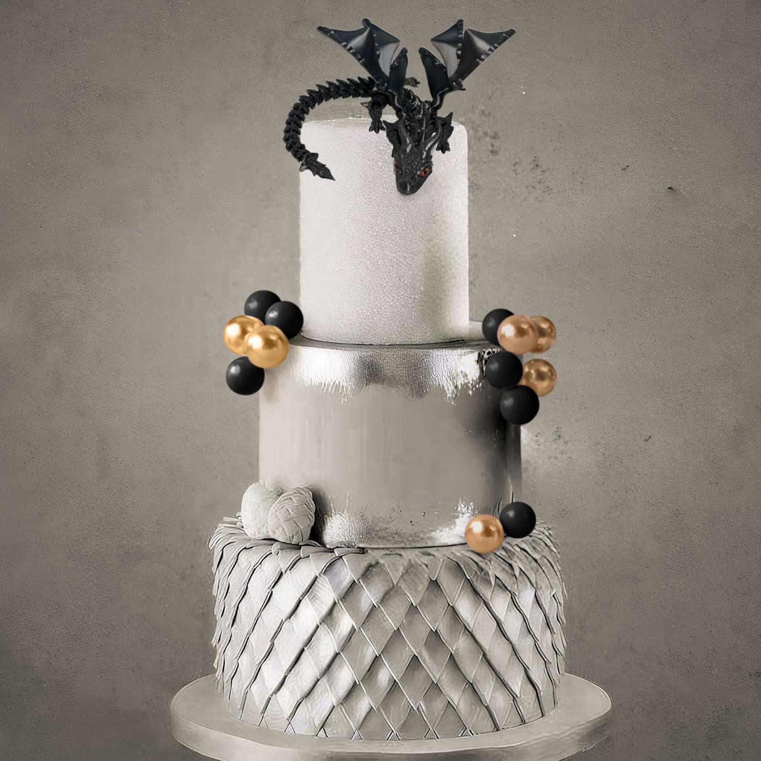 Fantasy Black 3D Dragon Cake Topper Set