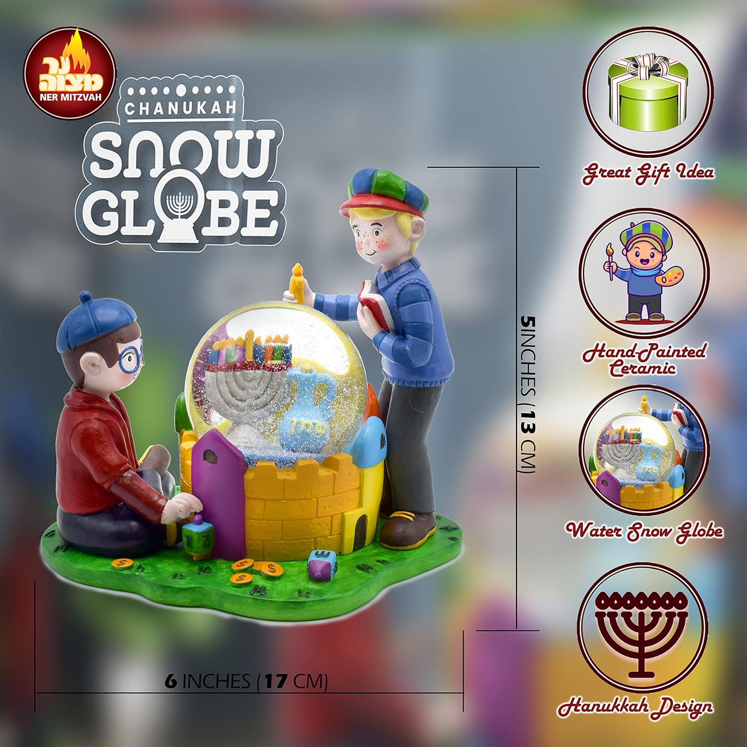Hanukkah Snow Globe - Hanukkah Decor for Home and Kids