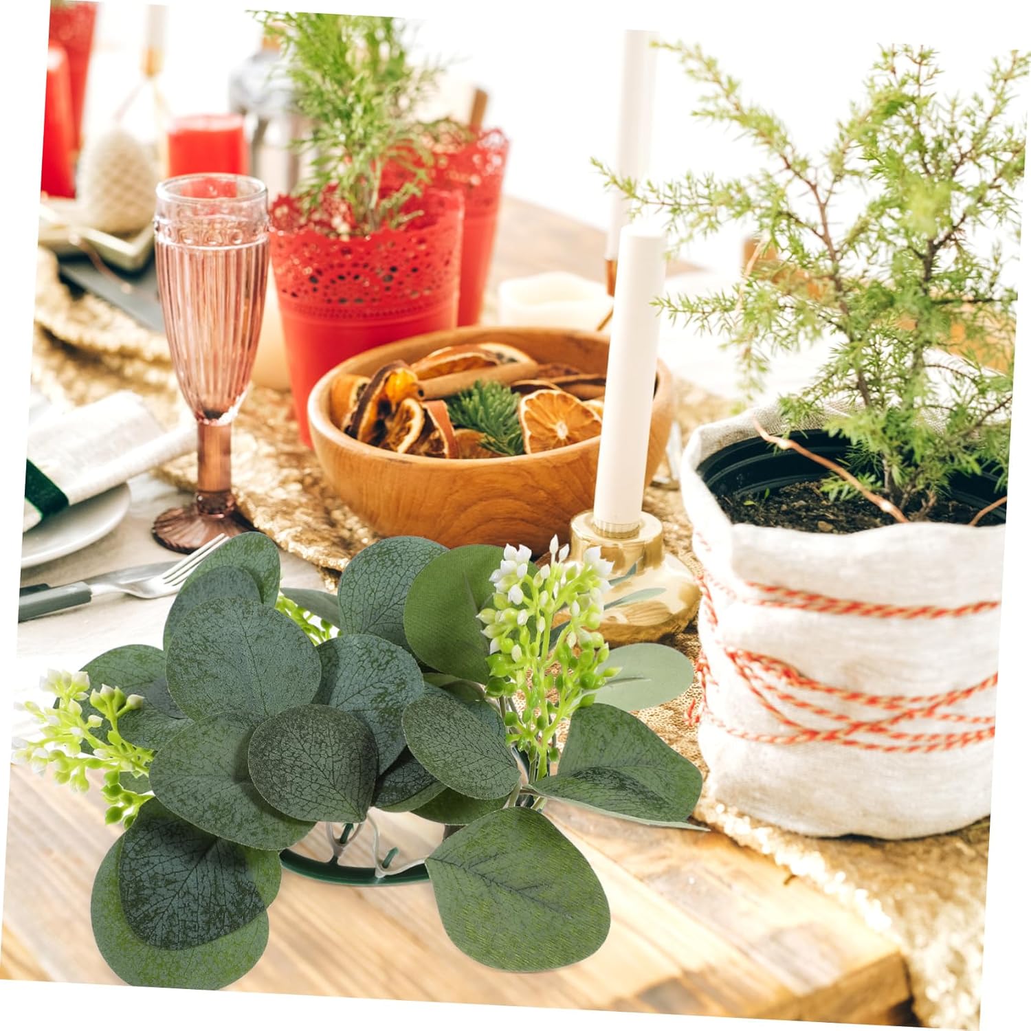 PRETYZOOM Artificial Eucalyptus Candle Wreaths 2pcs