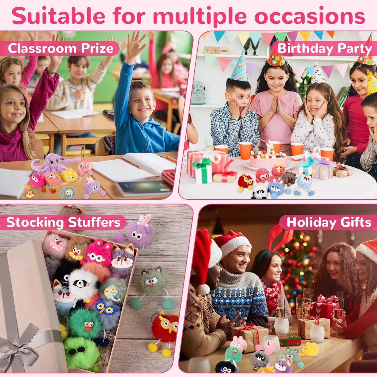 LiYiQ 30 Pcs Cute Plush Keychains for Birthday Party Favors