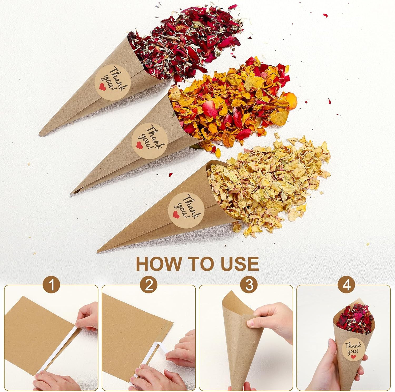 PATIKIL Dried Flower Confetti Cones Red 30Pcs
