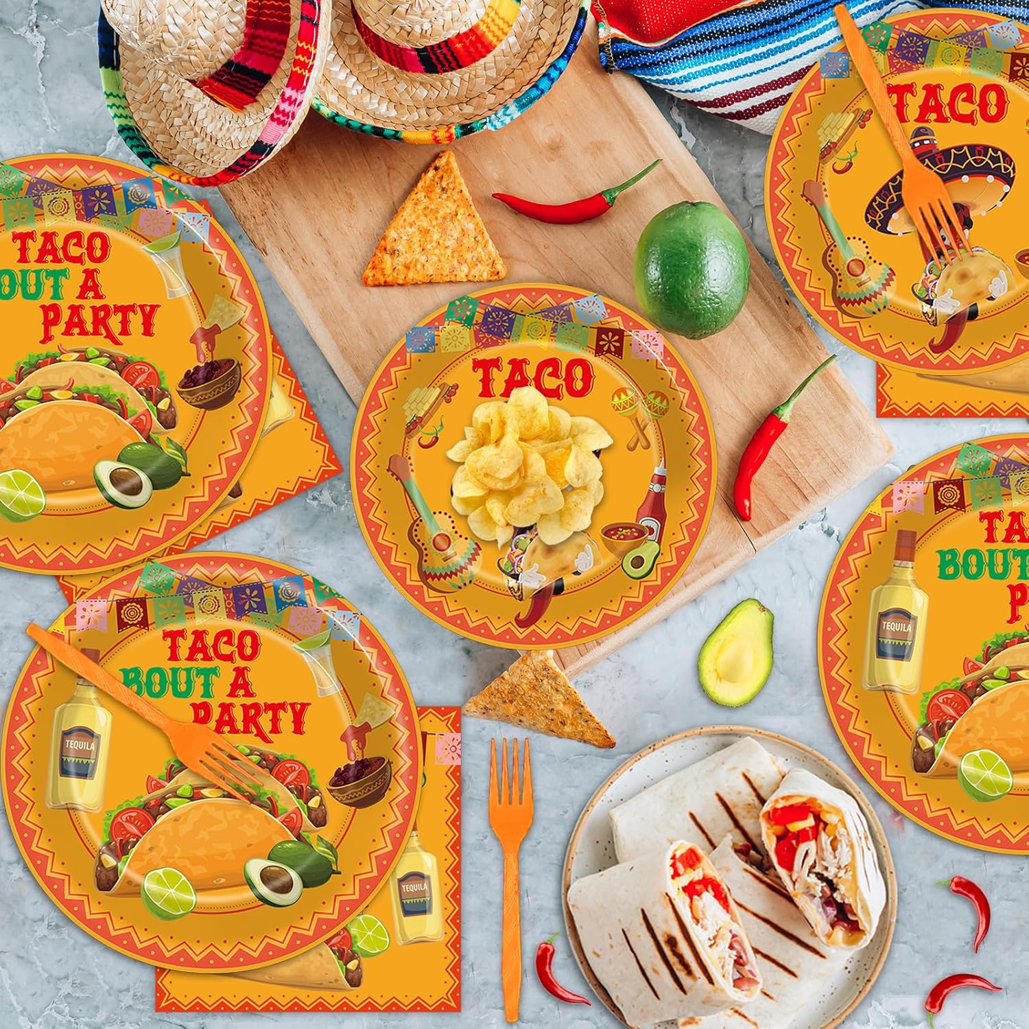 ZOiiWA 100 Pcs Mexican Fiesta Tableware Set for 25 Guests