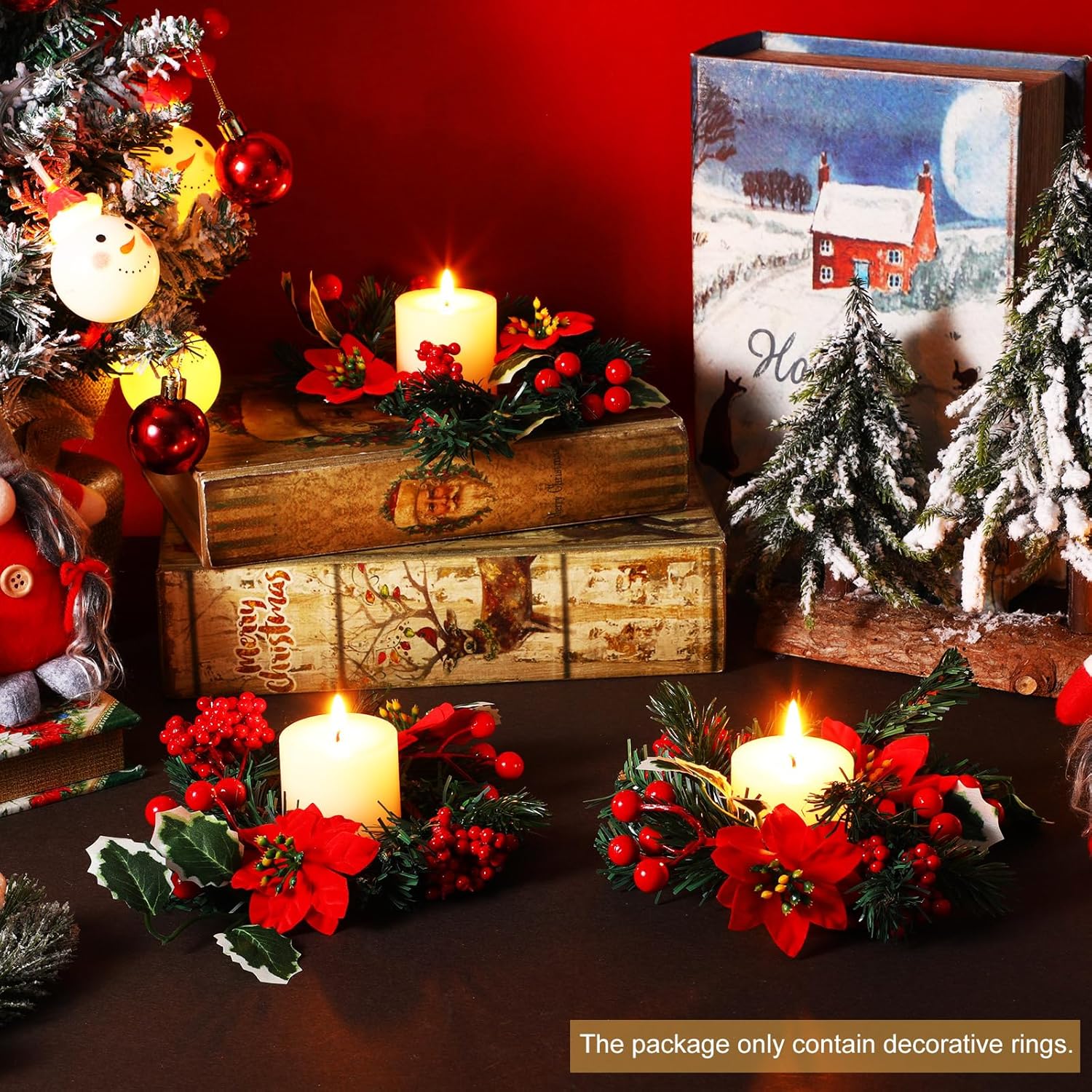 Yilloog 8 Piece Christmas Candle Wreath Holder Rings Set