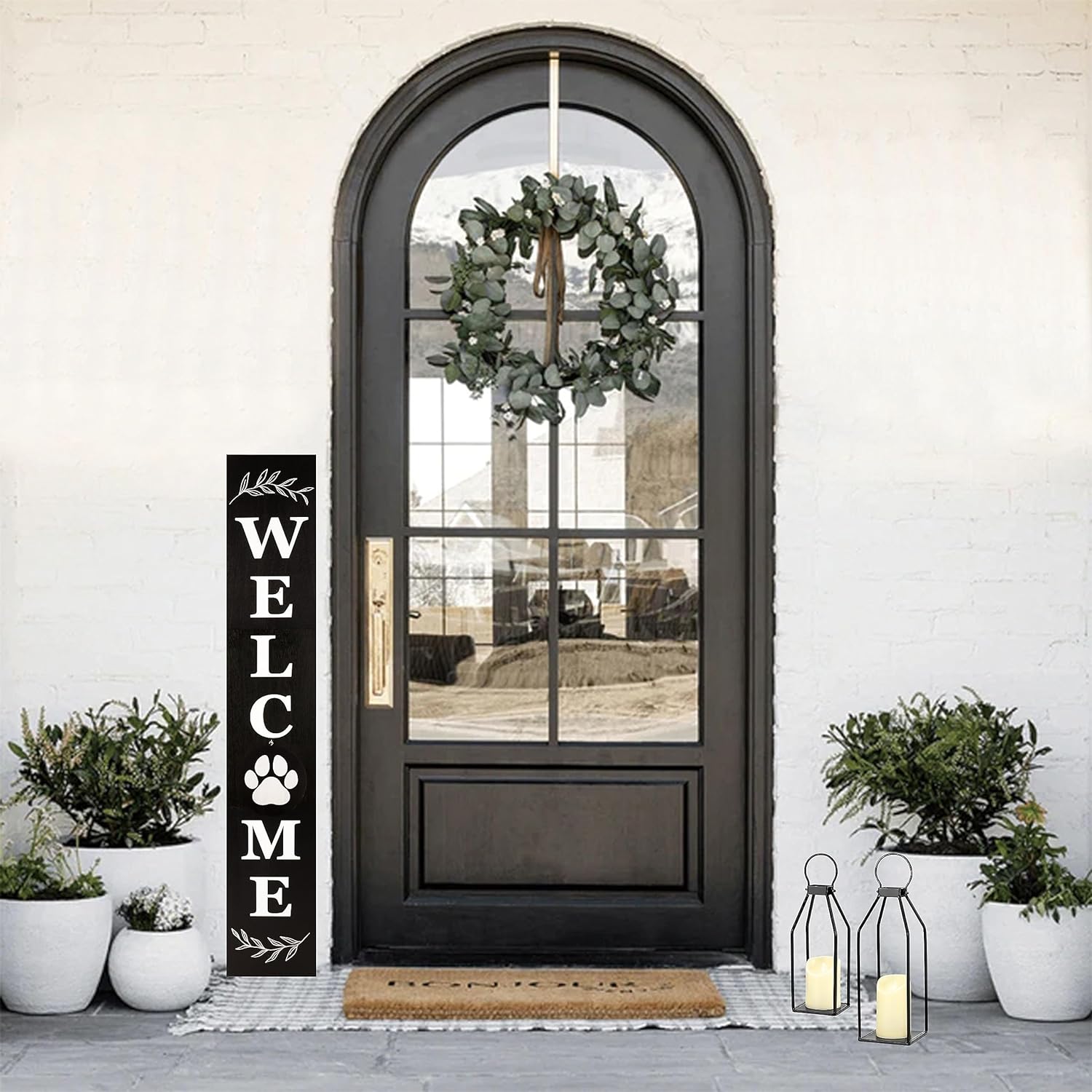 Perfnique Modern Farmhouse Lantern Decor Set of 2 Black Metal