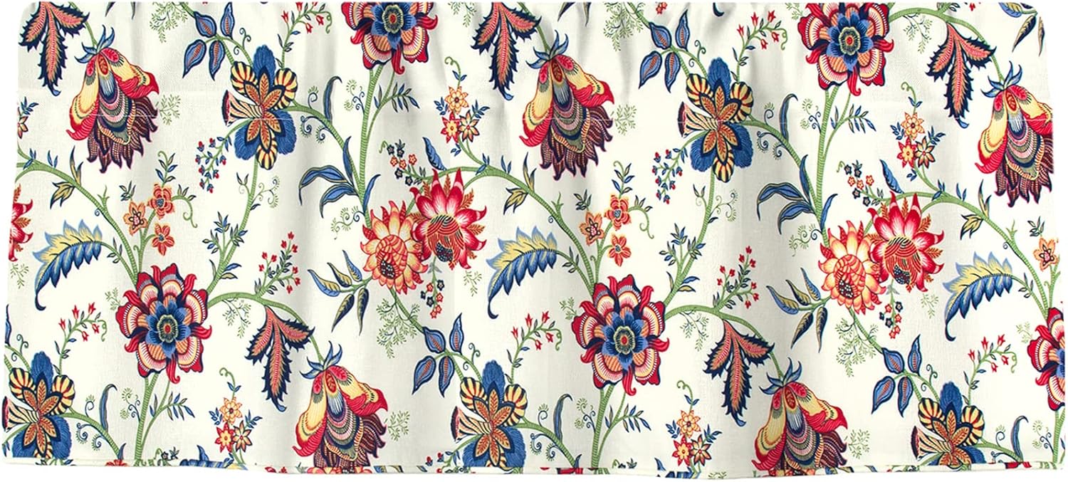 Red Blue Floral Valance Curtains 53x13 Inches