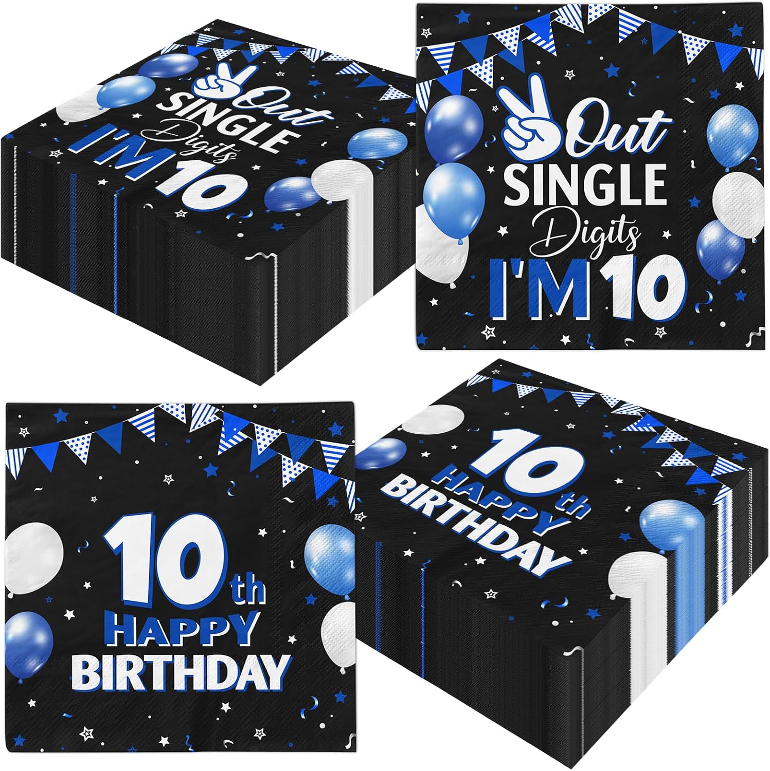 10th Birthday Napkins for Boys 40pcs Double Digits Decorations