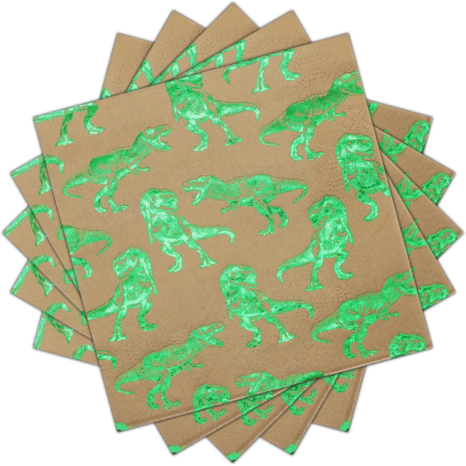 DYLIVeS Dinosaur Napkins 65 Inch Pack of 50 Green Foiled