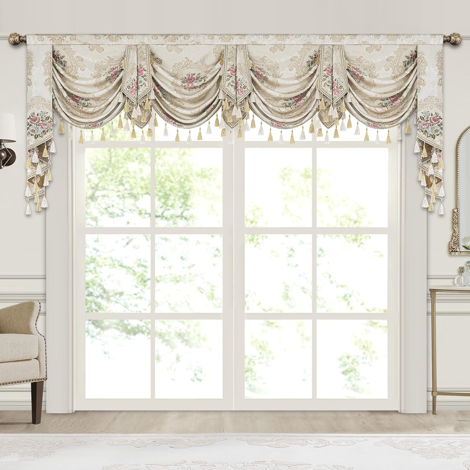 Loom and Mill Pearly Beige Jacquard Valance with Tassels