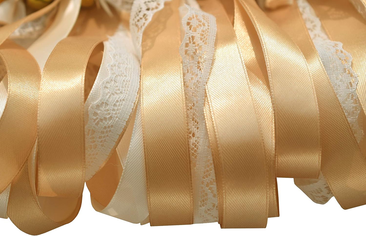 Kingsnow 50 Pack Champagne Lace Ribbon Wands with Bells Party Favors