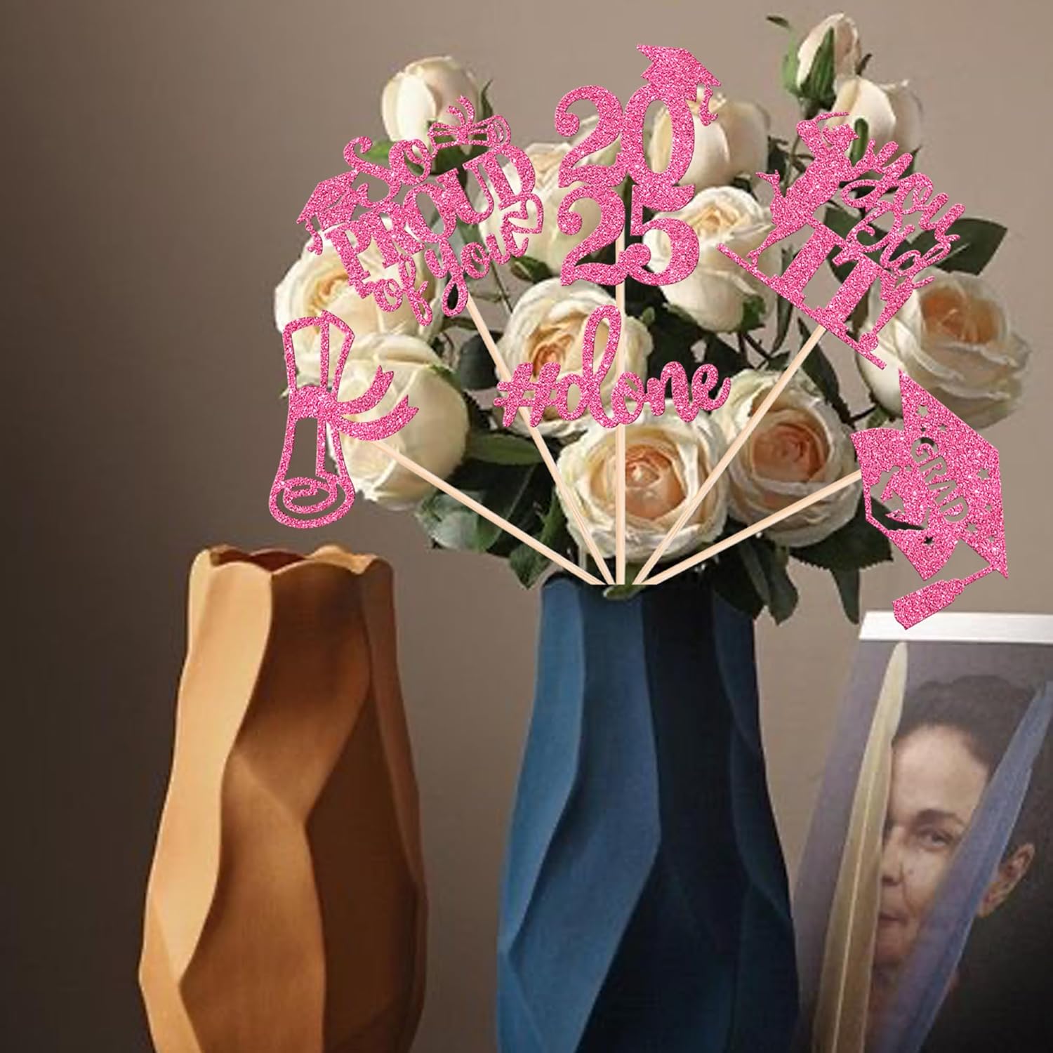 2025 Graduation Centerpiece Sticks with Glitter Pink