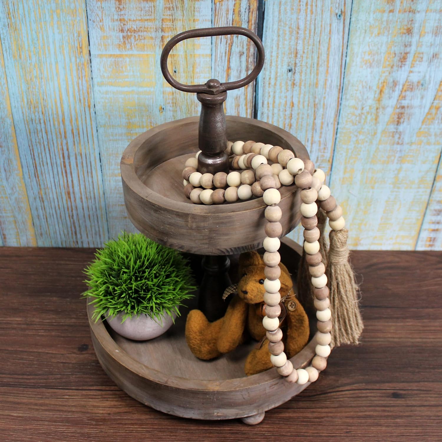 Wood Beads Garland with Tassels Farmhouse Decor Wall Hanging Accent