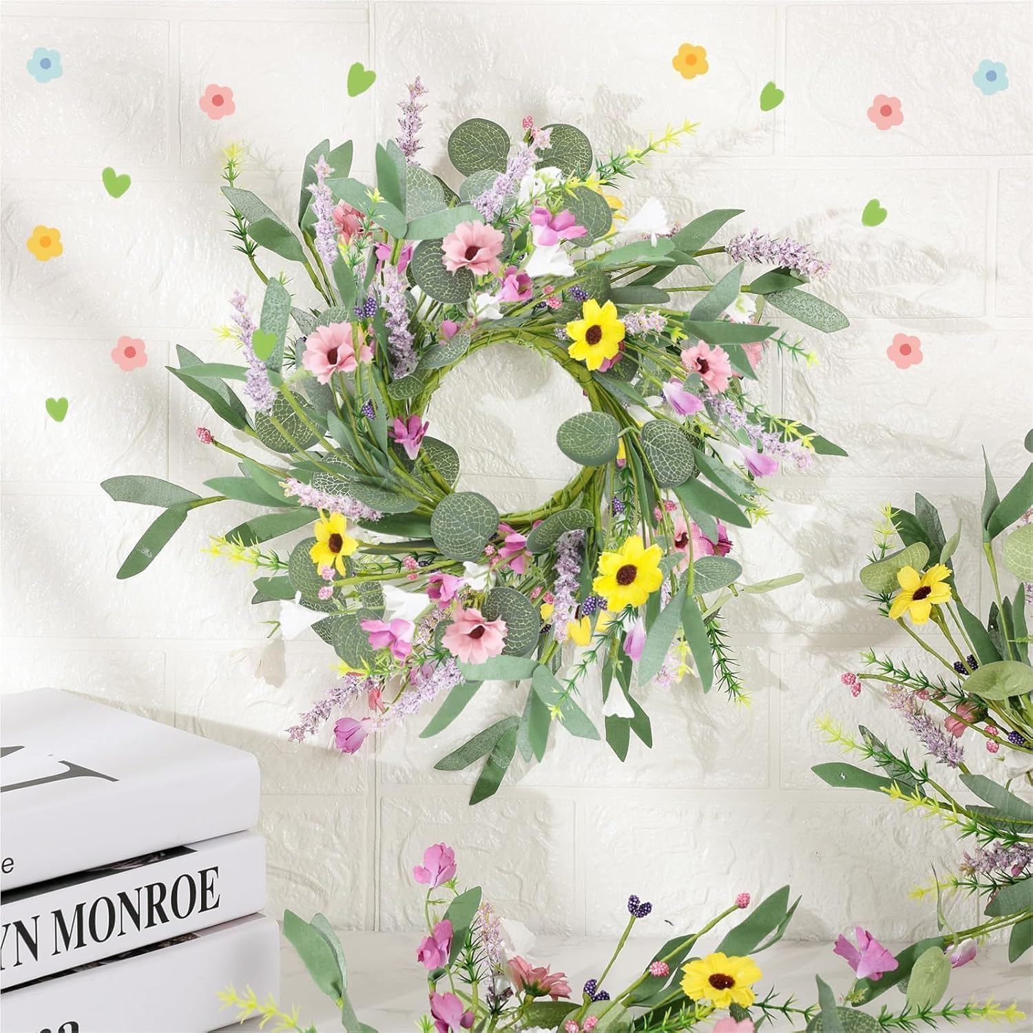 6 Pcs Spring Summer Artificial Flowered Swag Wreaths