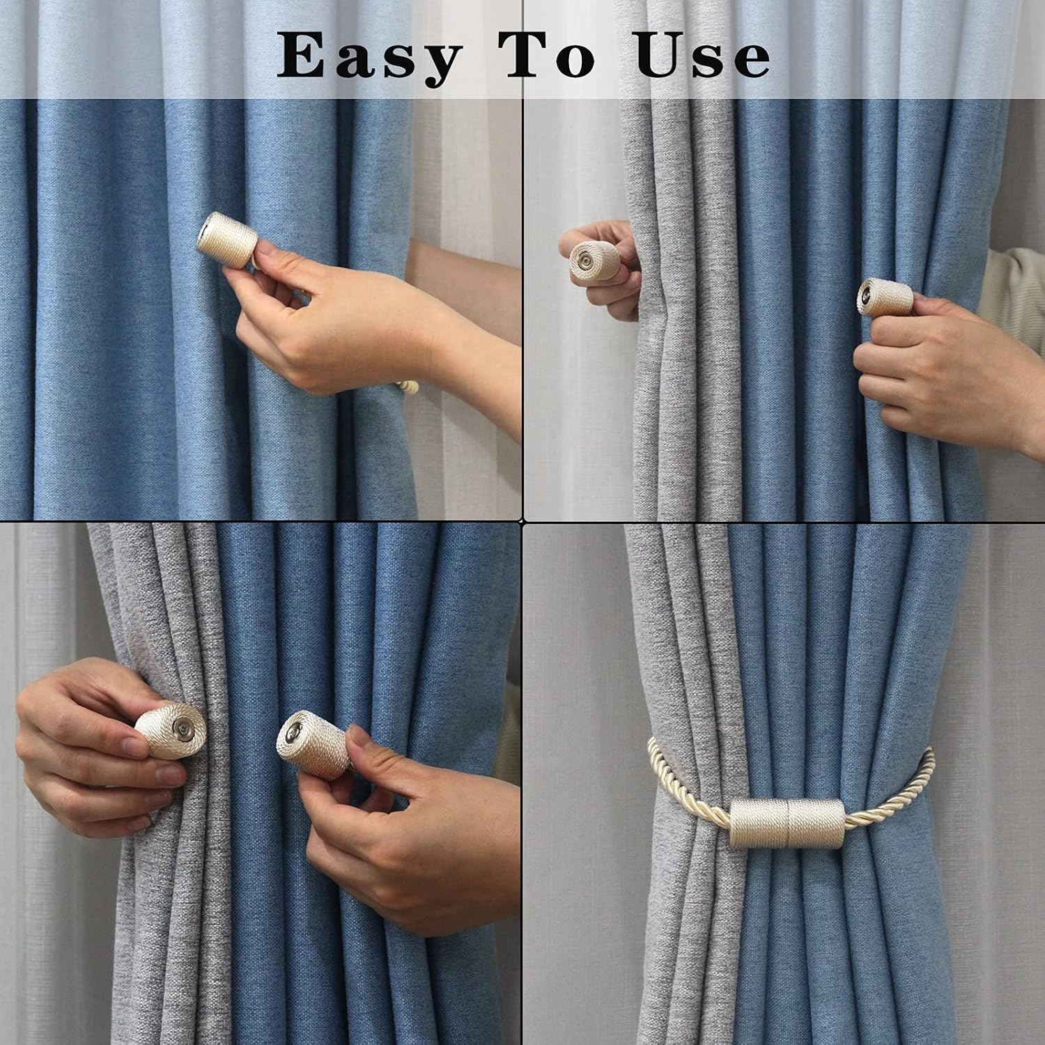 2 Pack Beige Magnetic Curtain Tiebacks for Drapes