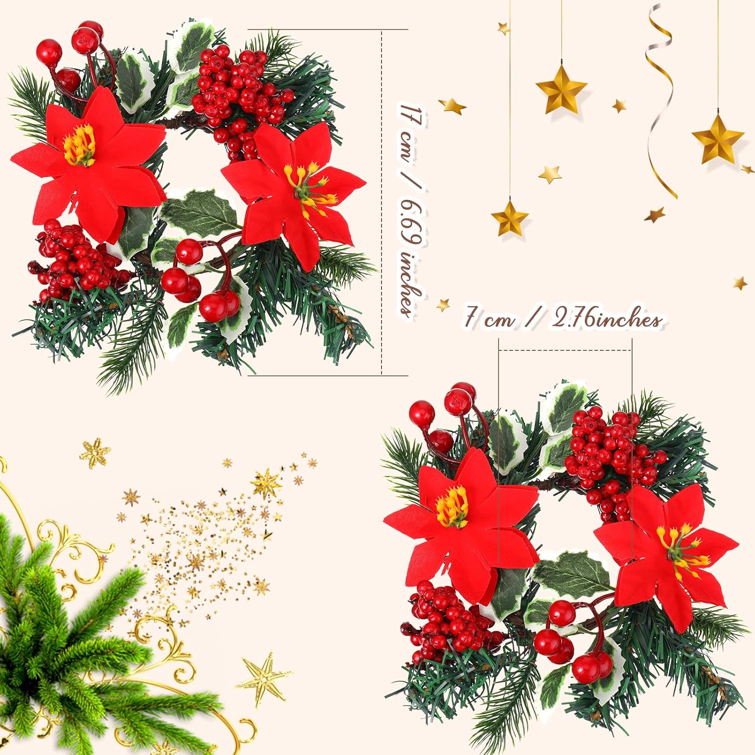 Yilloog 8 Piece Christmas Candle Wreath Holder Rings Set