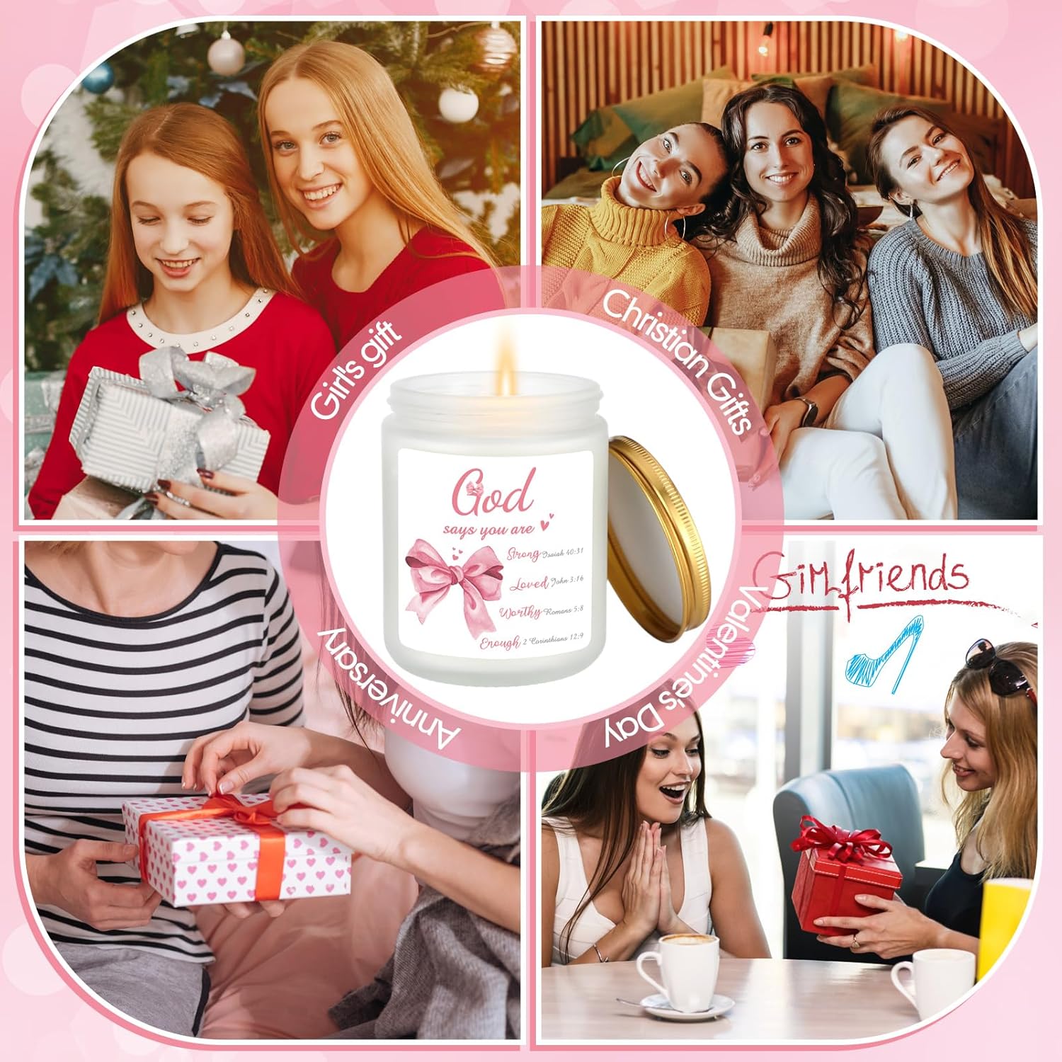 Pink Bow Christian Candle for Women Confirmation Gift