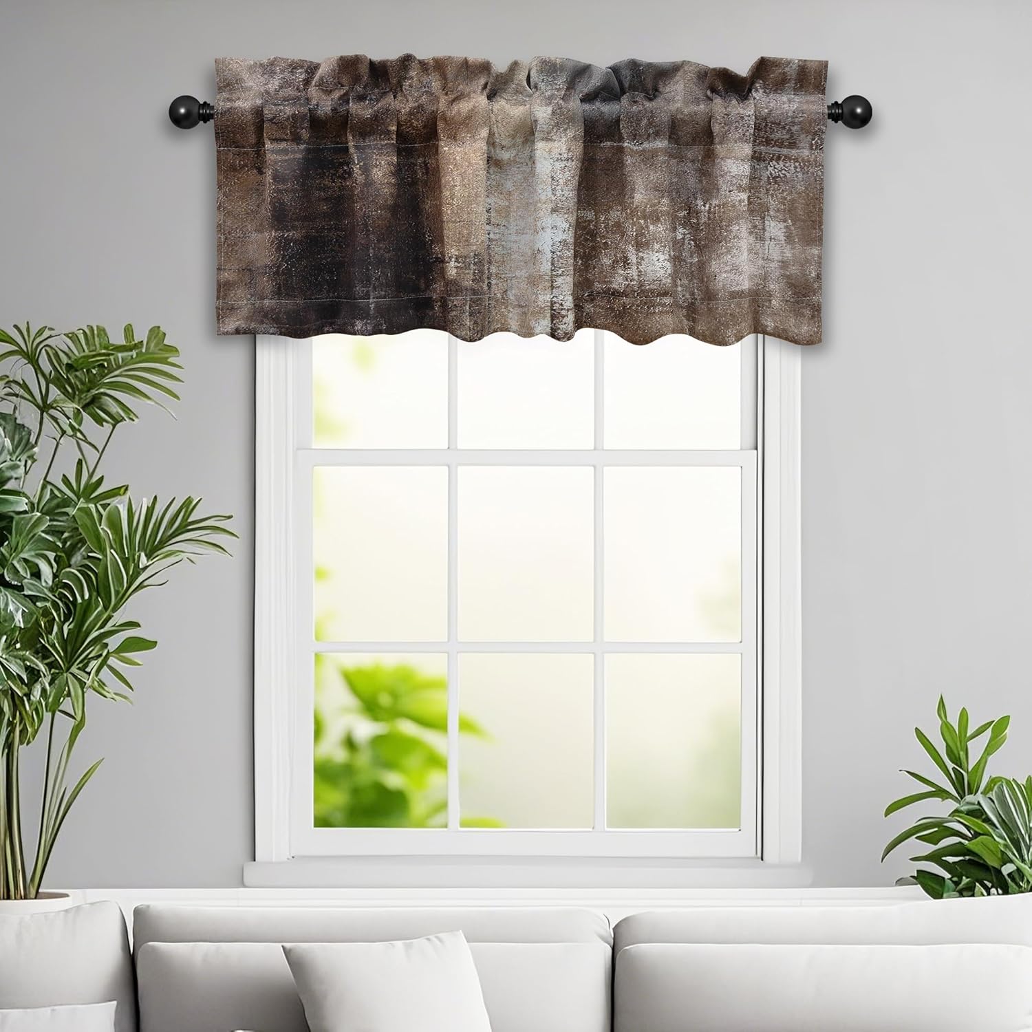 Brown Valances for Windows - 52x18 Inch 2 Pack Farmhouse Style Blackout Curtains
