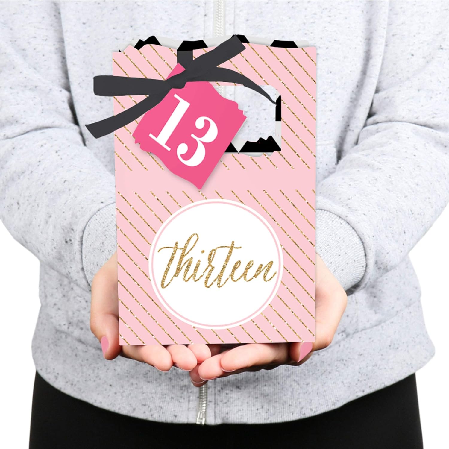 Chic 13th Birthday Favor Boxes Set of 12 Pink Black Gold