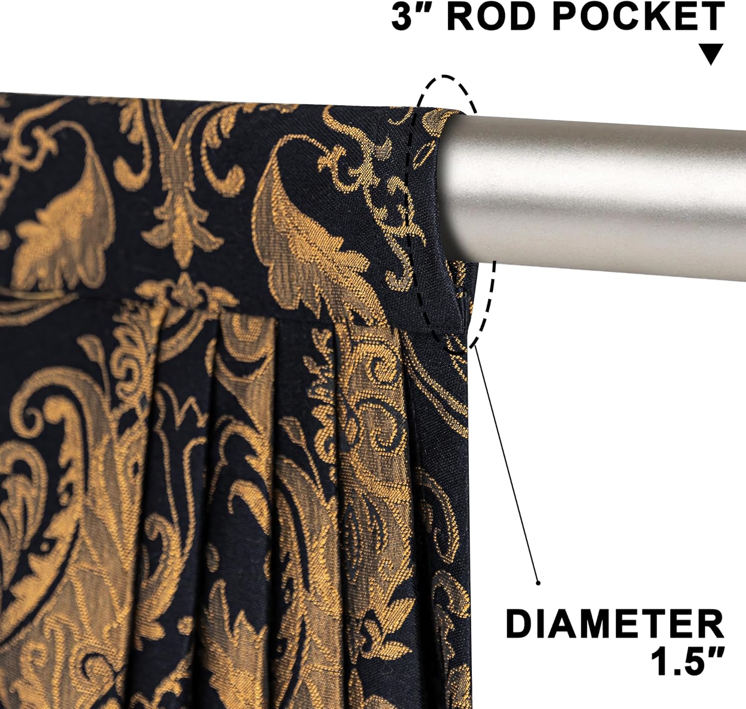 Loom and Mill Luxury Waterfall Valance 59 Inch Black Damask Swag