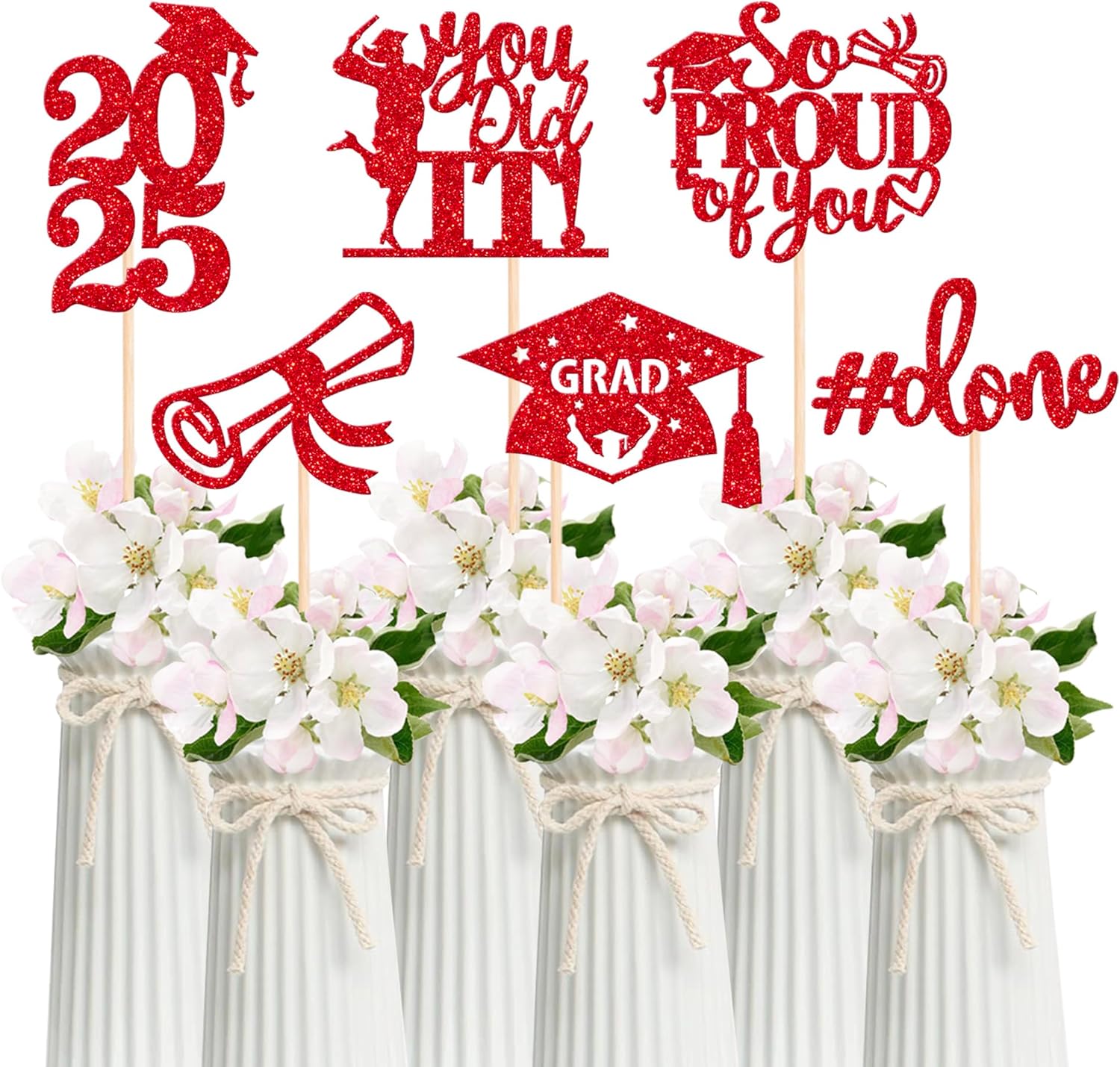 2025 Graduation Centerpiece Sticks Red Glitter