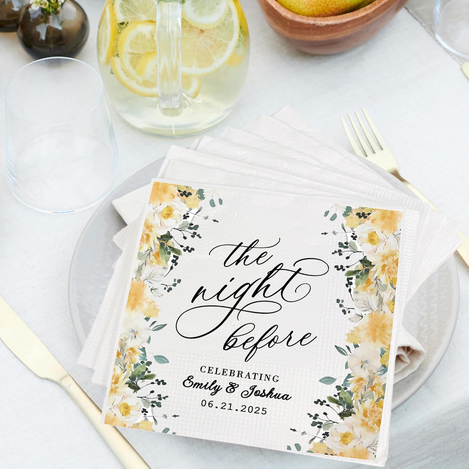 Personalized Rehearsal Dinner Napkins with Floral Design