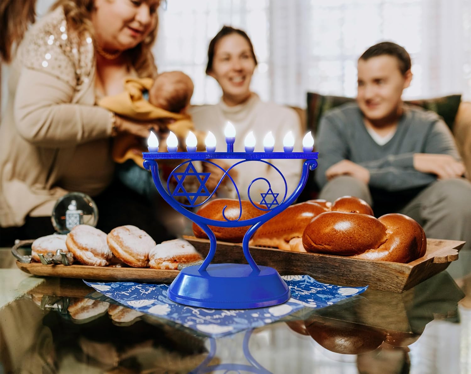 Ner Mitzvah LED Blue Hanukkah Menorah