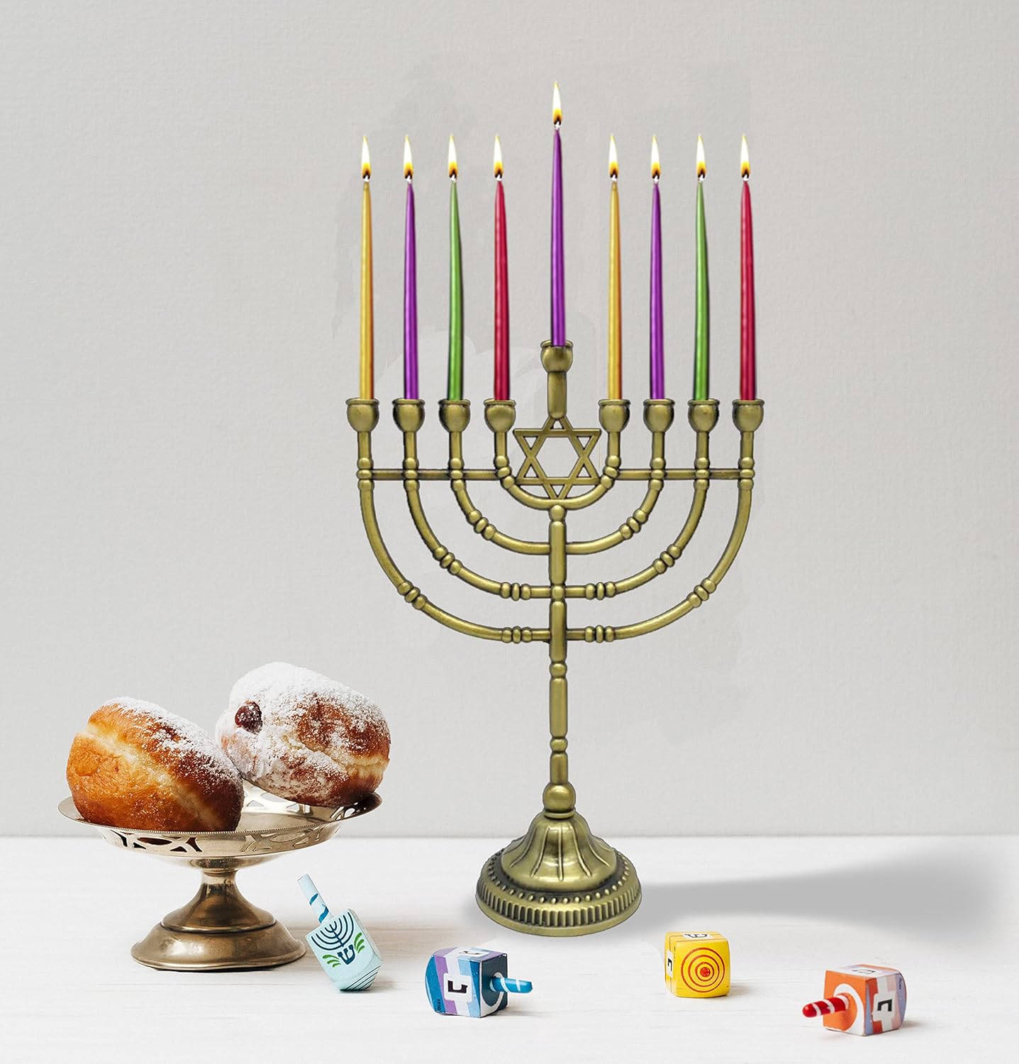 Ner Mitzvah Traditional Bronze Hanukkah Menorah 9 Inch High