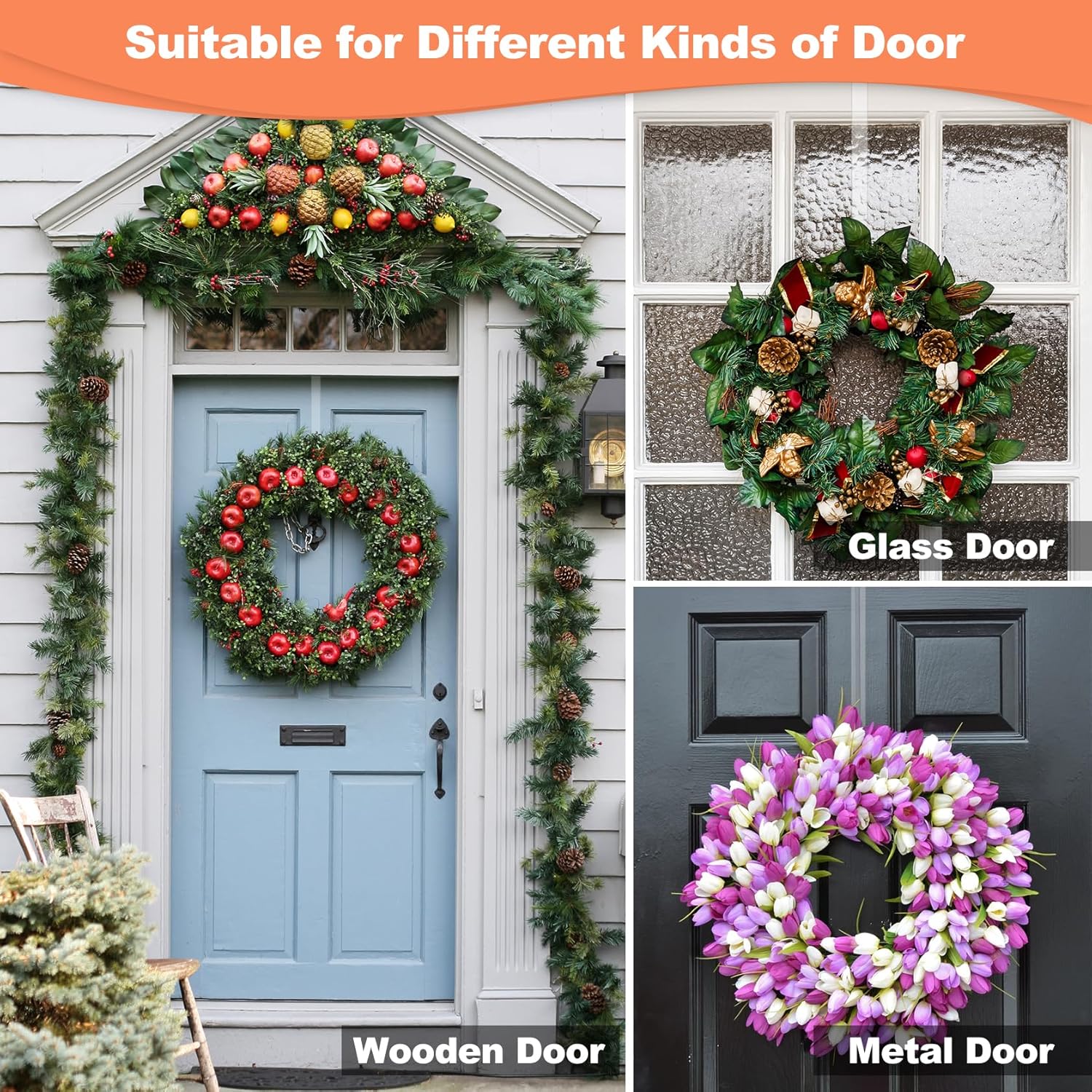 12 Clear Wreath Hanger Non Scratch Door Hooks 2 Pack