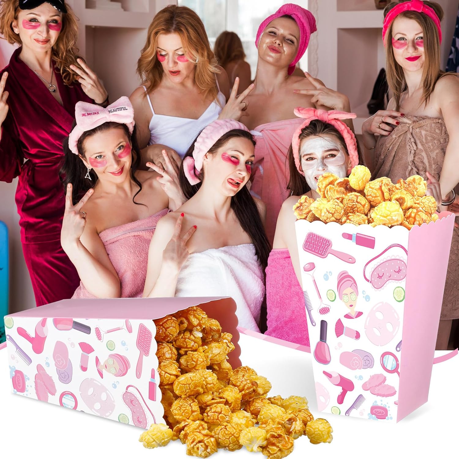Gueevin 24 Pcs Spa Party Popcorn Boxes Pink